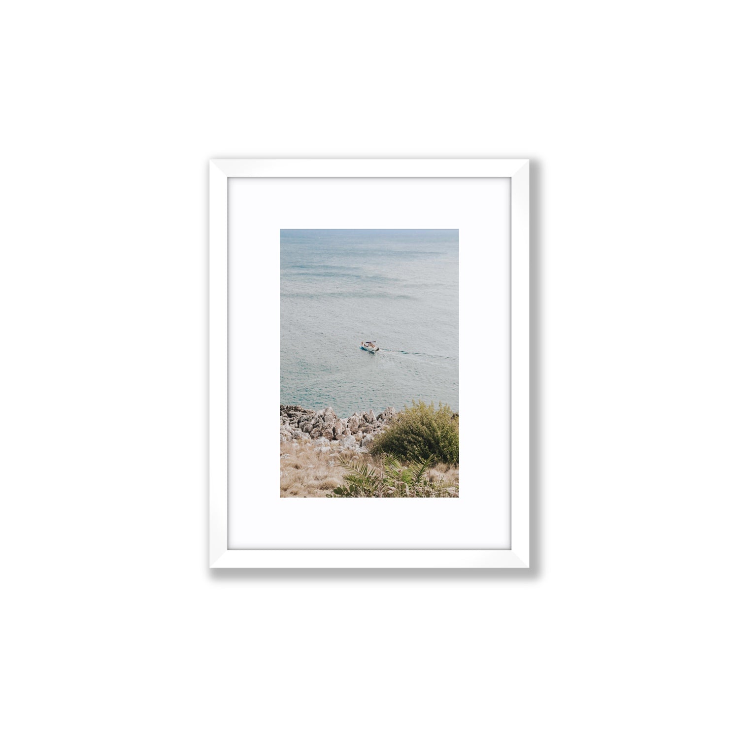 Puglian Departure Puglia coastal Italian wall art Small fine art print in white frame with matboard