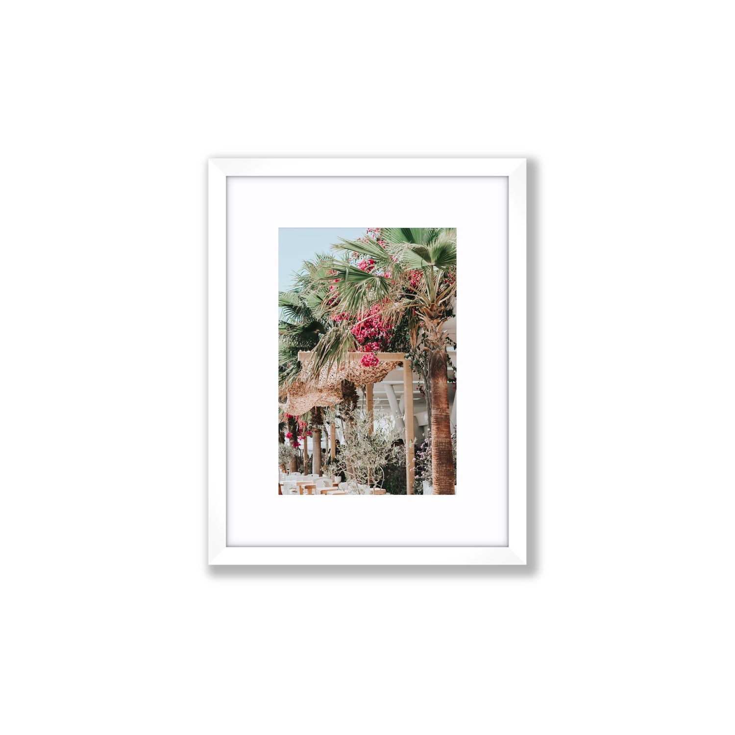 Palm Trees Mykonos Greek island wall art Small fine art print in white frame with matboard
