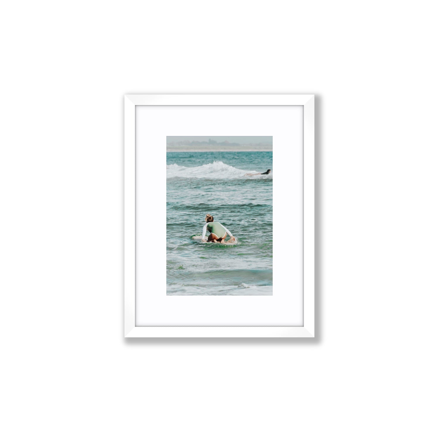 Quincy Byron Bay Surf coastal wall art Small fine art print in white frame with matboard
