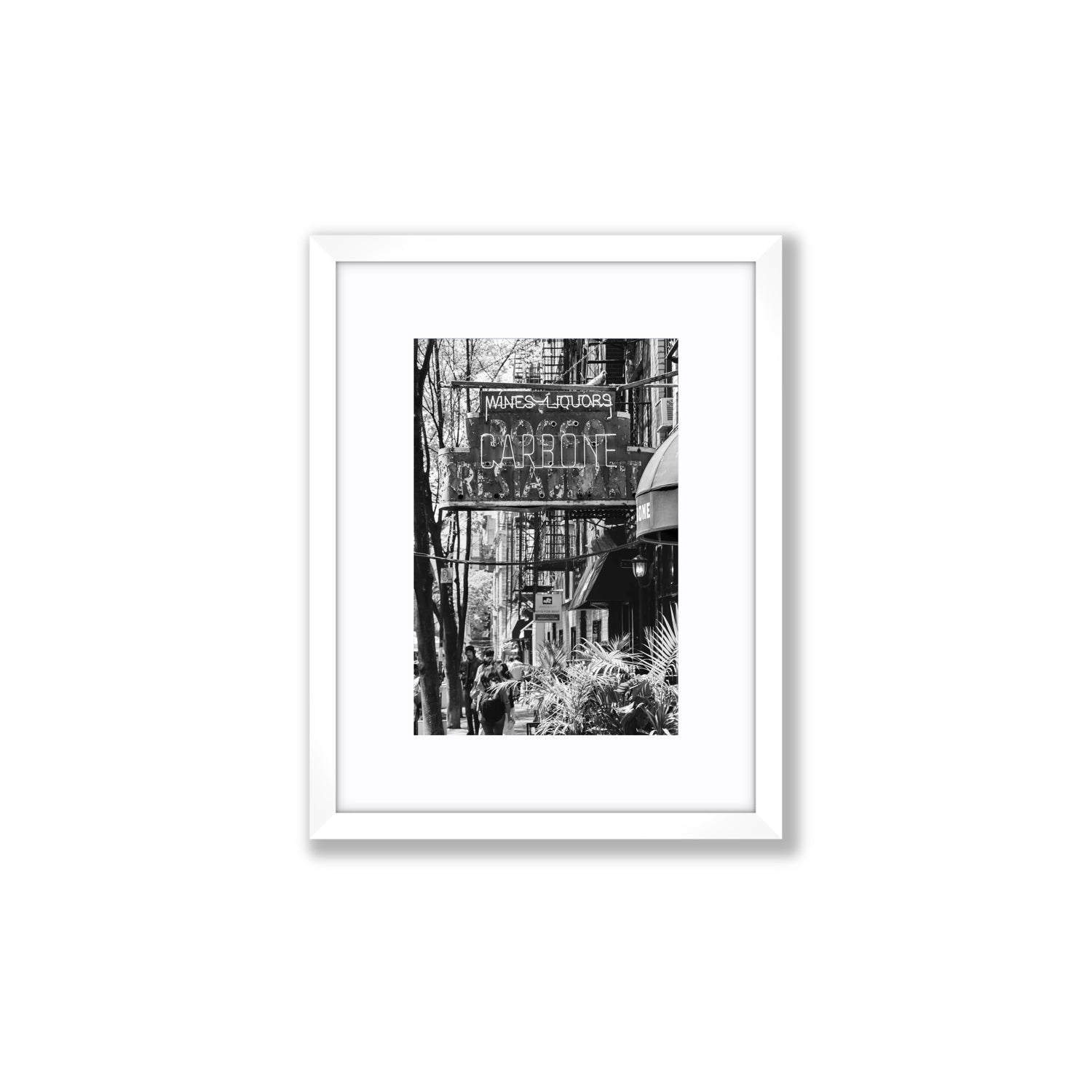 Paparazzi To Pasta New York NYC Black & White wall art Small fine art print in white frame with matboard