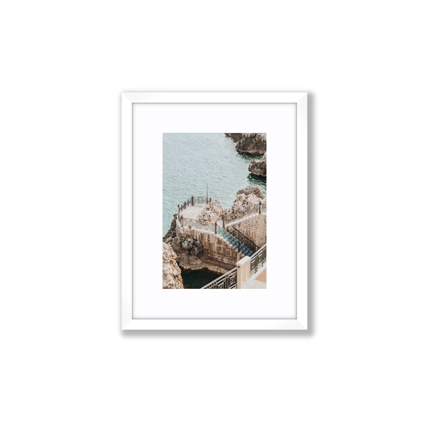 Tidal Staircase Puglia coastal Italian wall art Small fine art print in white frame with matboard