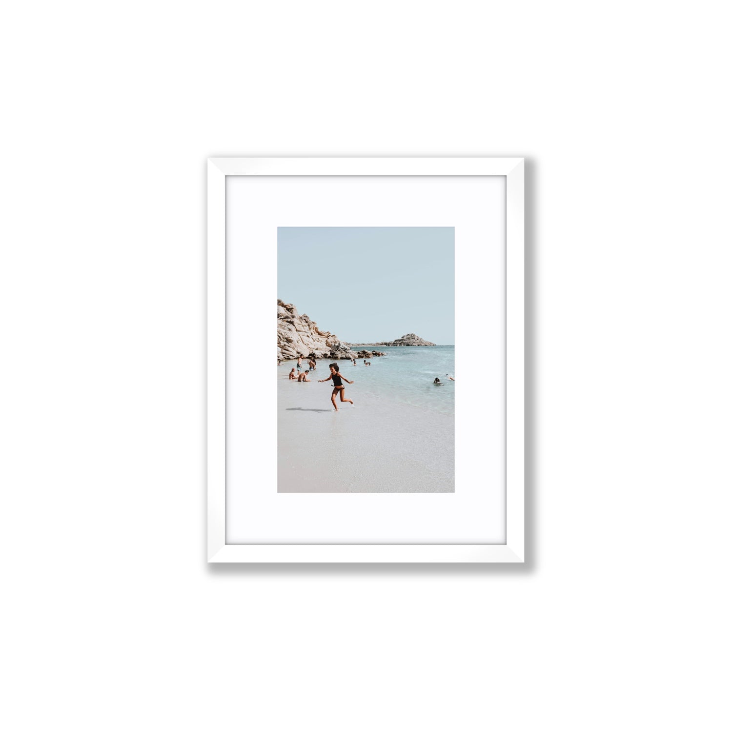 Skipping Angel Mykonos Greek island decor wall art Small fine art print in white frame with matboard