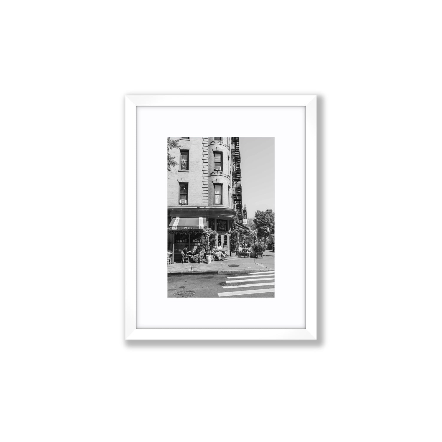 Sunny Soiree New York NYC Black & White wall art Small fine art print in white frame with matboard