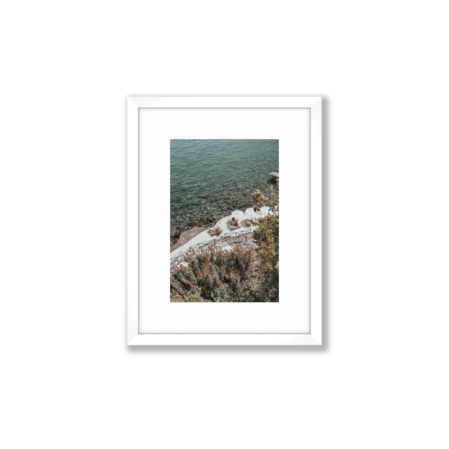 Hidden Gem Tuscany coastal wall art Small fine art print in white frame with matboard