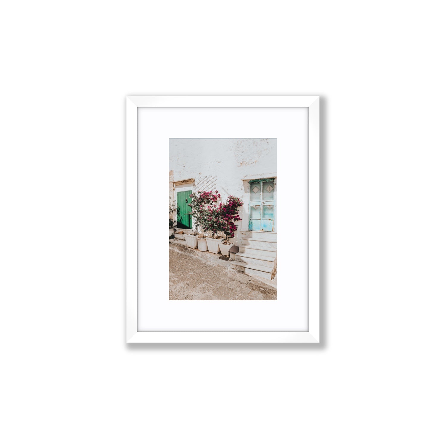 Floral Canvas Puglia Ostuni wall art Small fine art canvas in white frame
