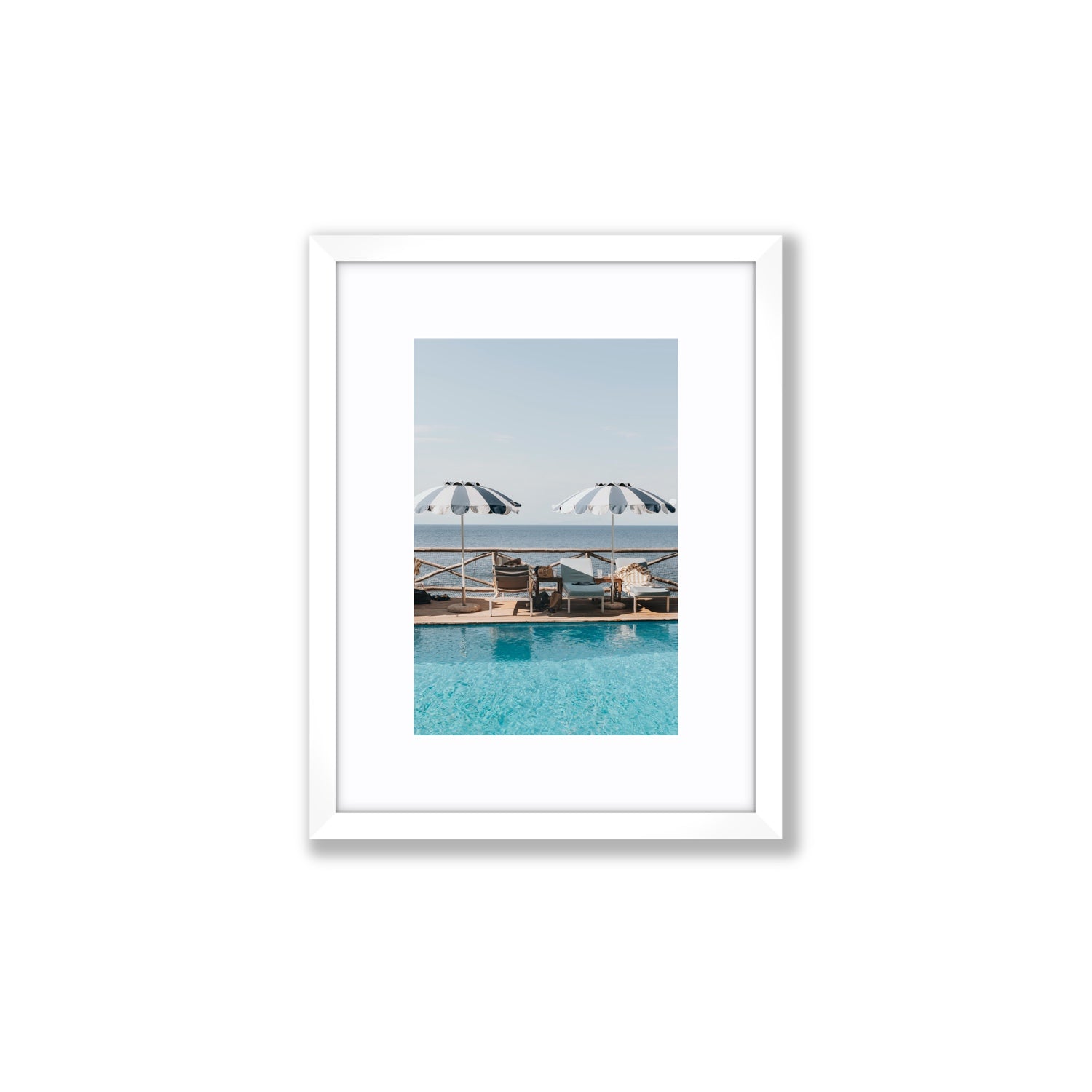 Beach Retreat fine art print, Ischia, Italy, european beach clubs artwork, Small, White Frame · Matboard, Fine Art Print