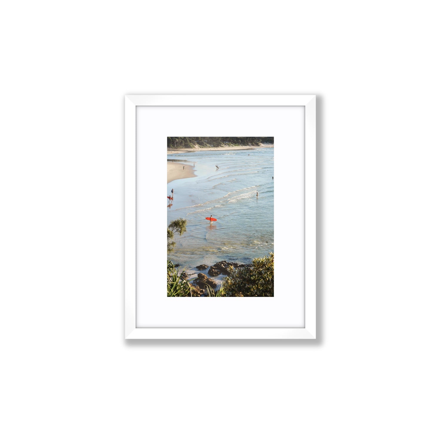 Seclusion Byron Bay Surf coastal wall art Small fine art print in white frame with matboard