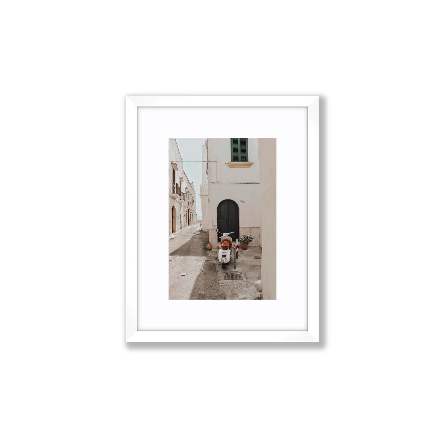La Casa 42 Puglia Gallipoli Italian wall art Small fine art print in white frame with matboard