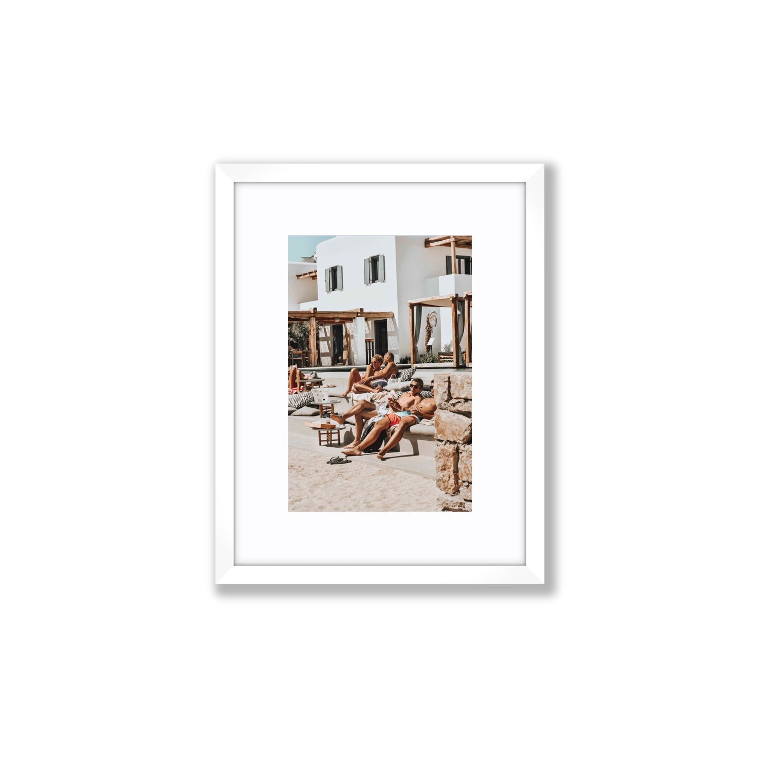 Style That Sizzles Mykonos Greek island wall art Small fine art print in white frame with matboard