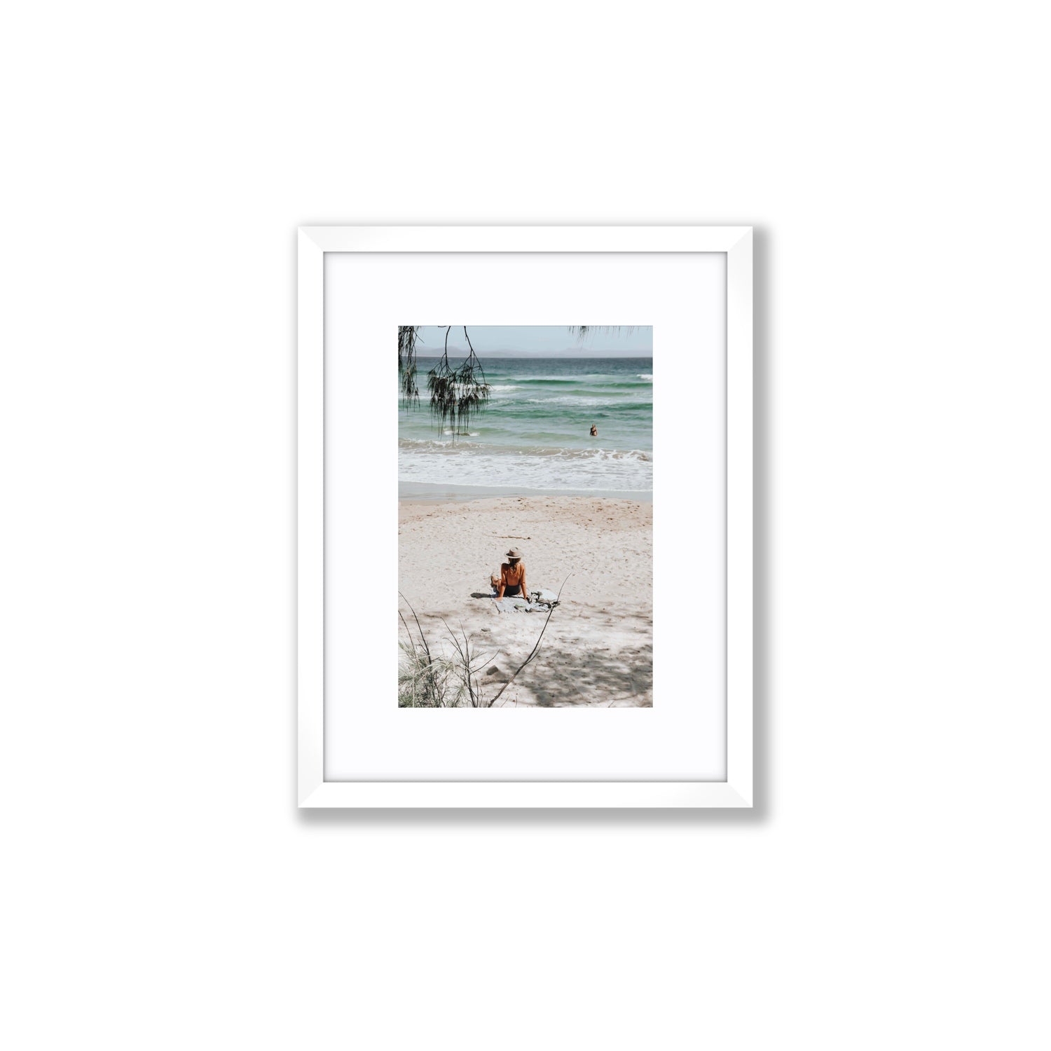 Take It Easy Byron Bay beach coastal decor wall art Small fine art print in white frame with matboard