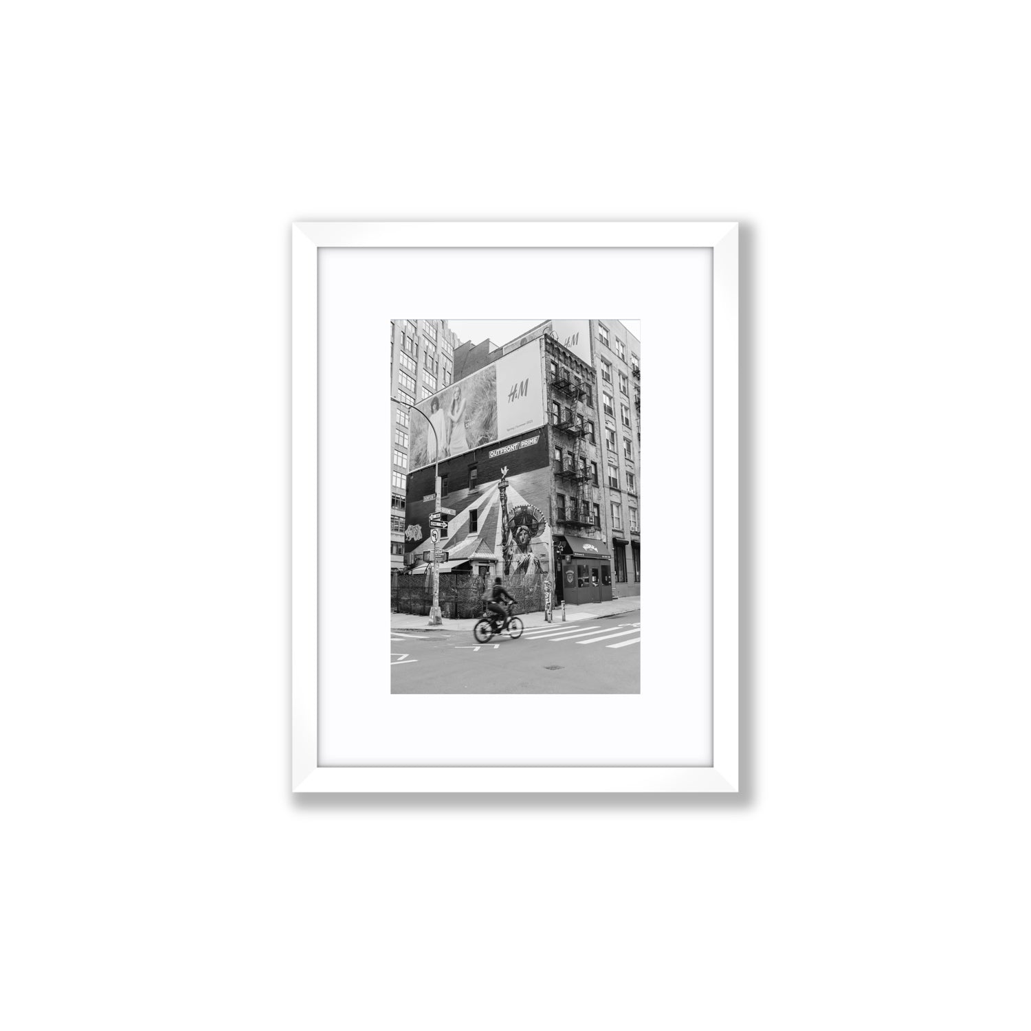 Shadows Of Liberty New York NYC Black & White wall art Small fine art print in white frame with matboard