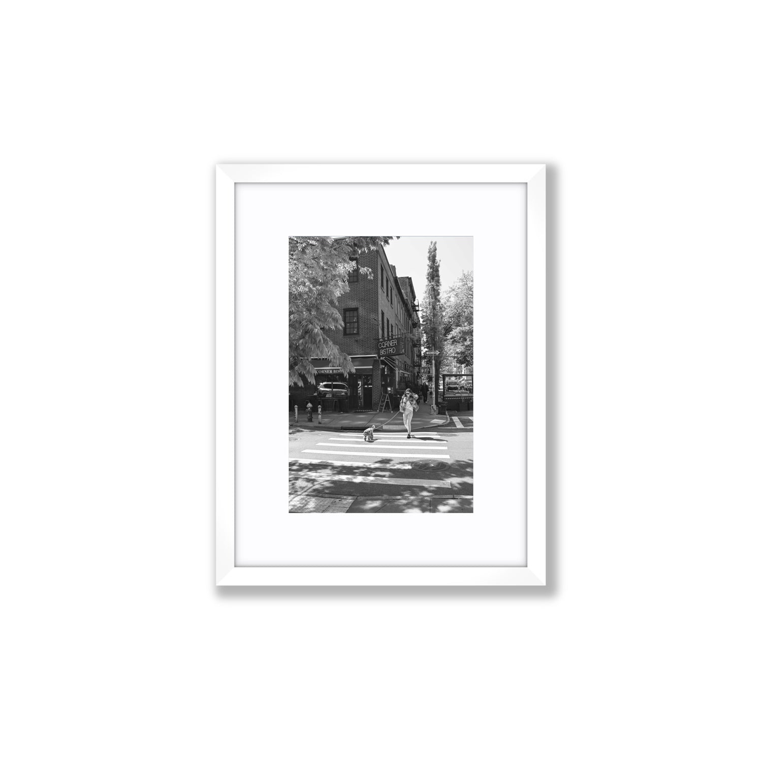 Sunlit Stroll New York NYC Black & White wall art Small fine art print in white frame with matboard