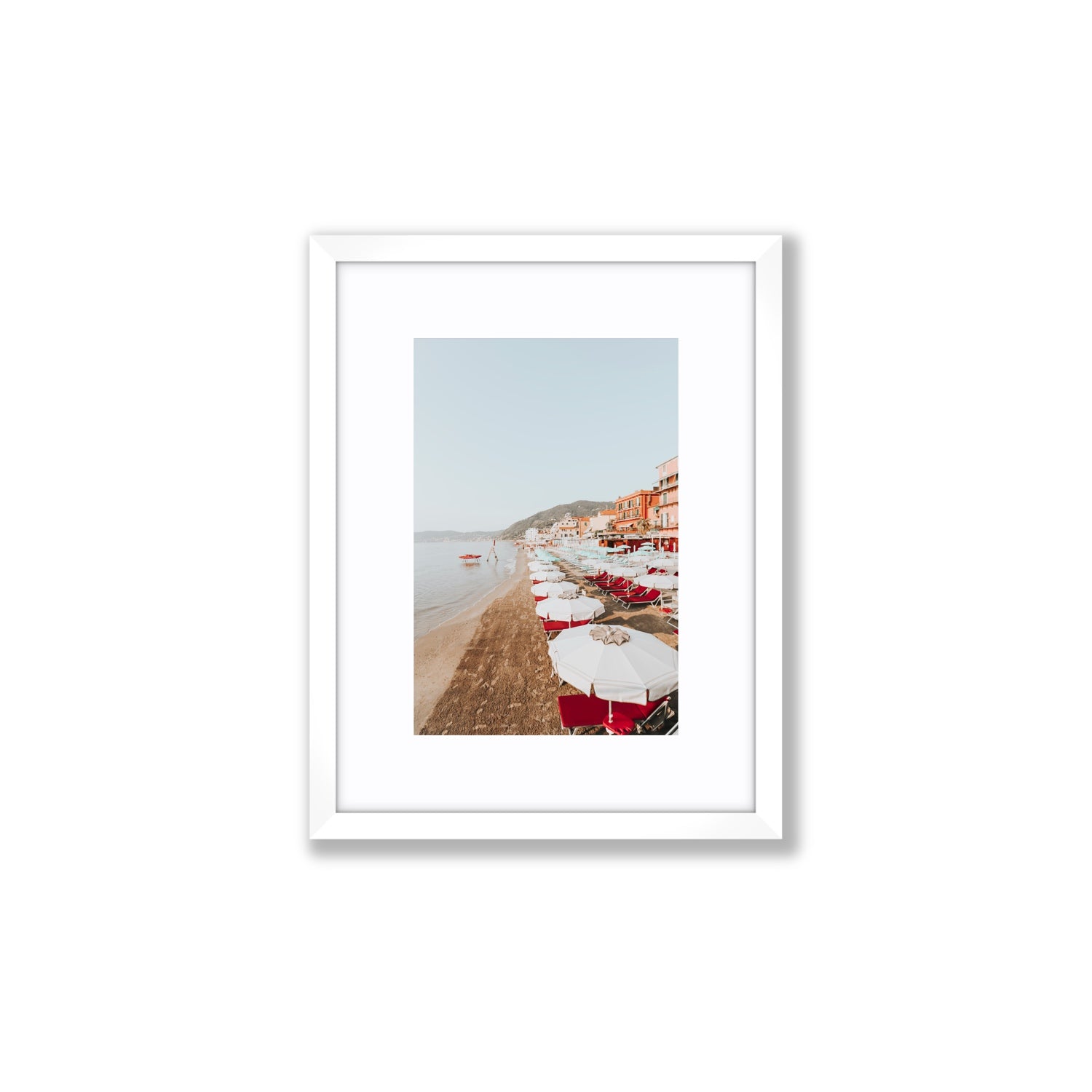 Italian Riviera fine art print, Alassio, Italy, coastal scenes artwork, Small, White Frame · Matboard, Fine Art Print