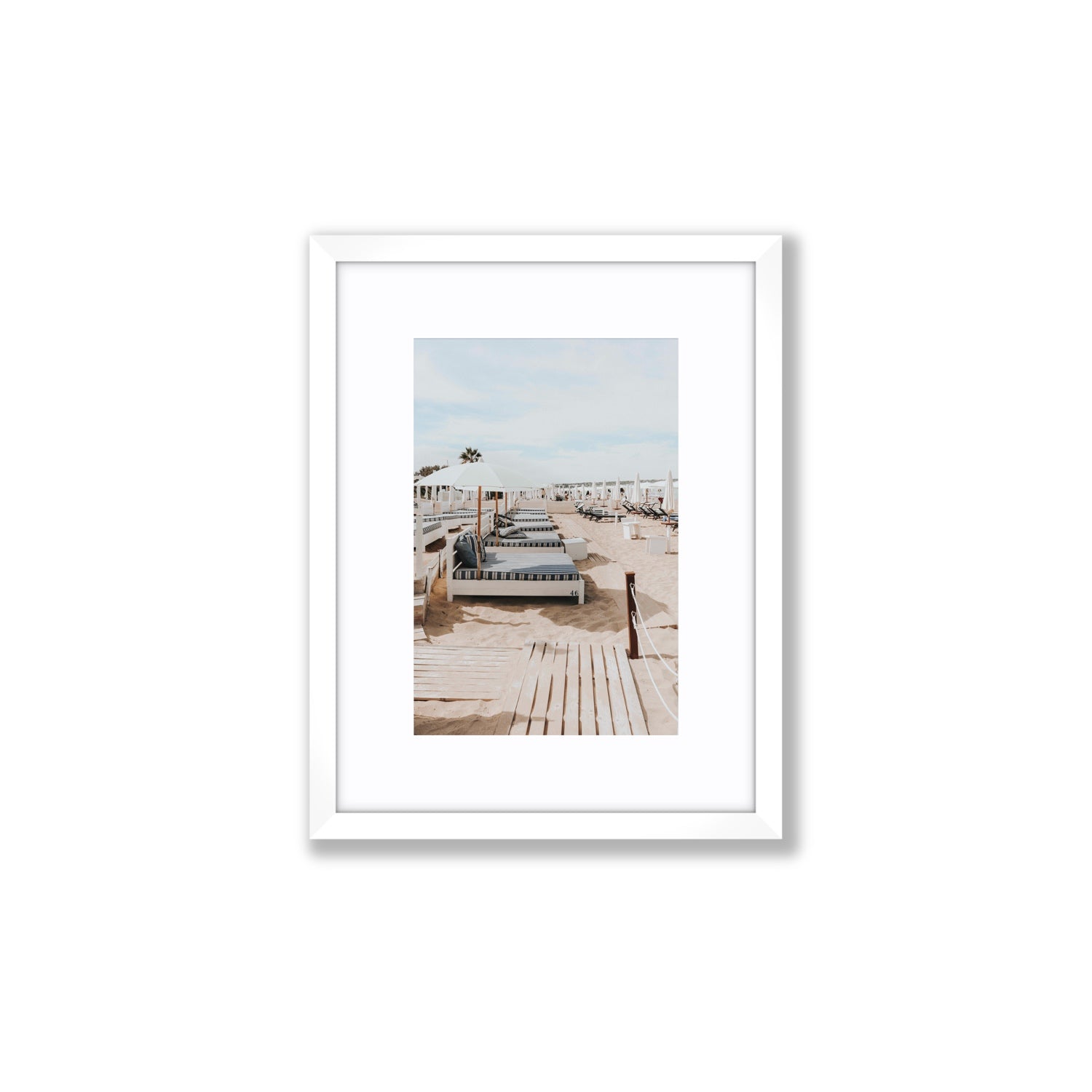 Coastal Repose Puglia beach Mediterranean fine art print Small fine art print in white frame with matboard