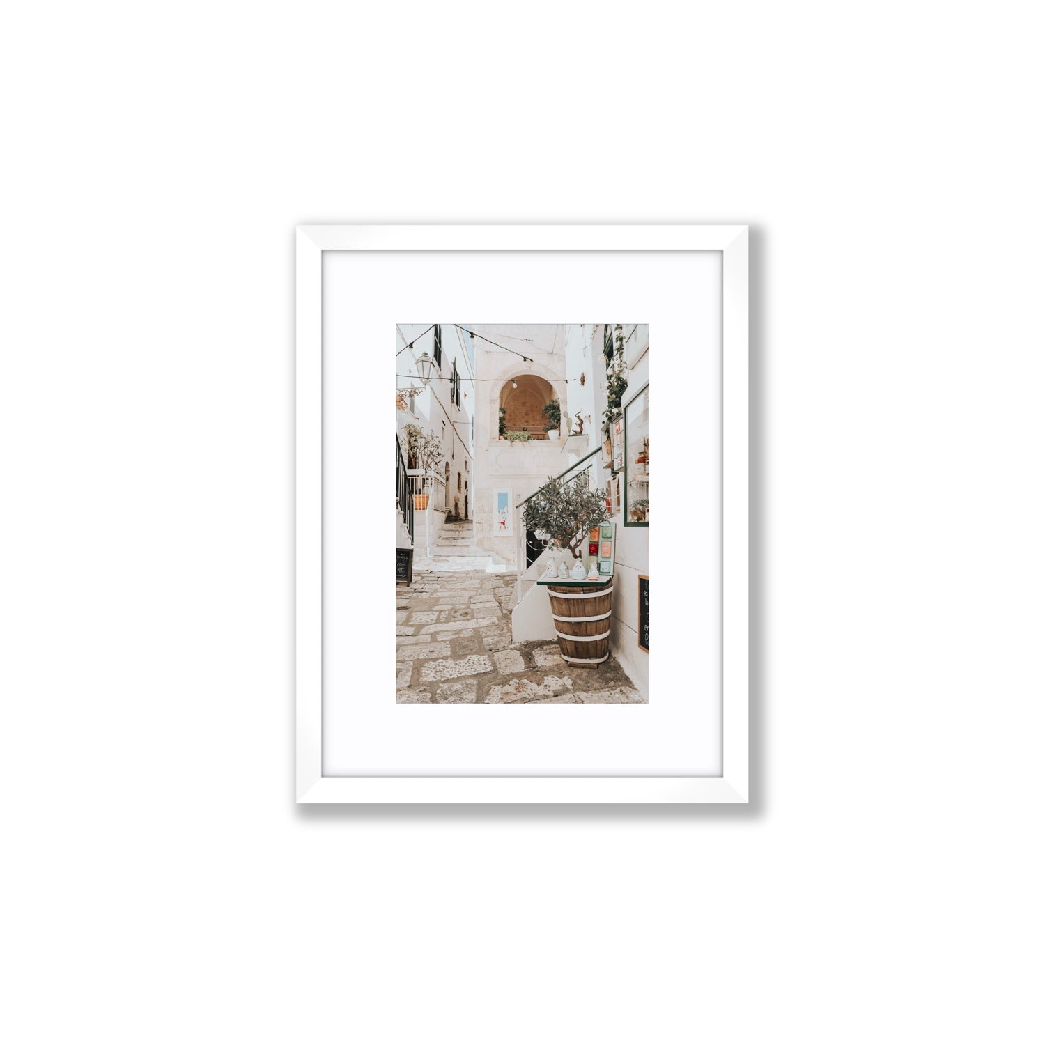 Olive Tree Lane Puglia Ostuni Mediterranean decor wall art Small fine art print in white frame with matboard