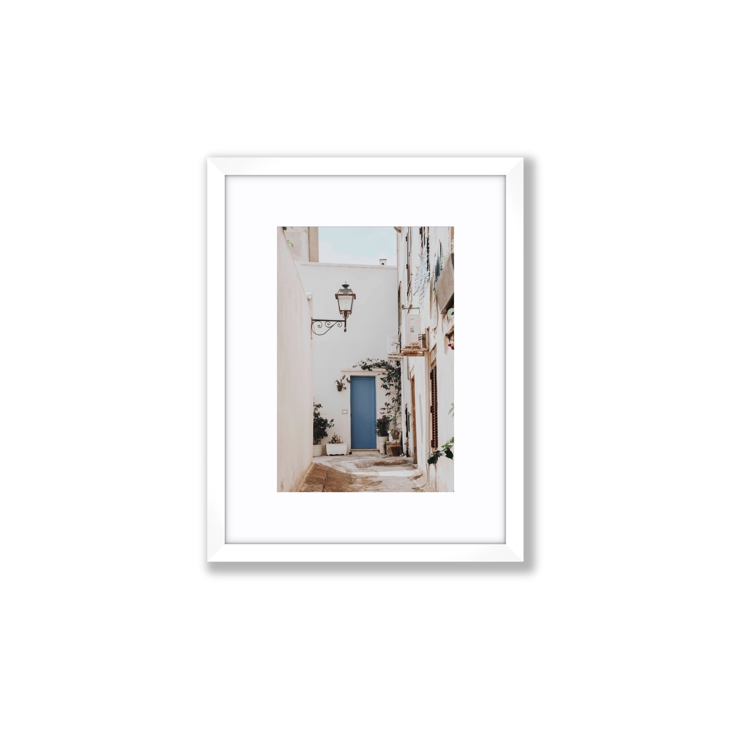Entry Envy Puglia Ostuni wall art Small fine art print in white frame with matboard