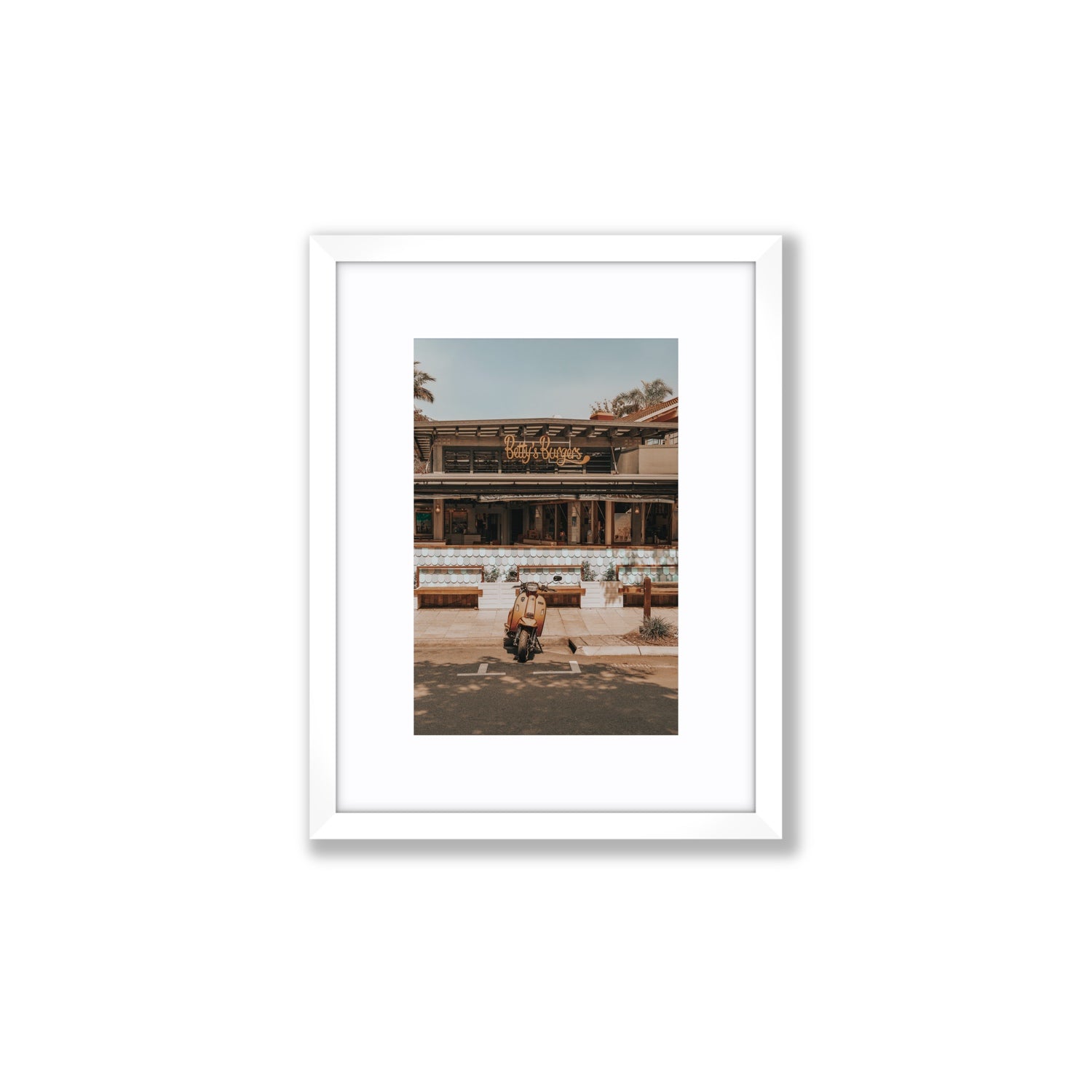 Noosa Nostalgia fine art print, Noosa, Australia, coastal scenes artwork, Small, White Frame · Matboard, Fine Art Print