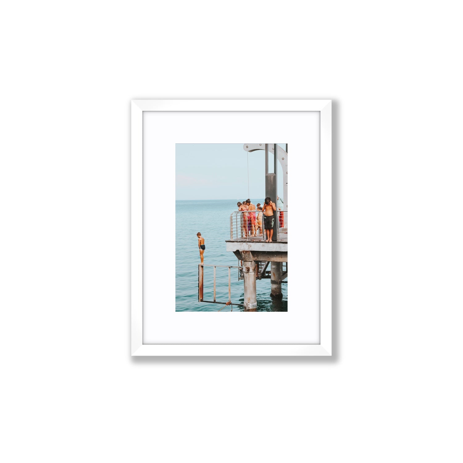 Golden Boy Alassio coastal decor wall art Small fine art print in white frame with matboard