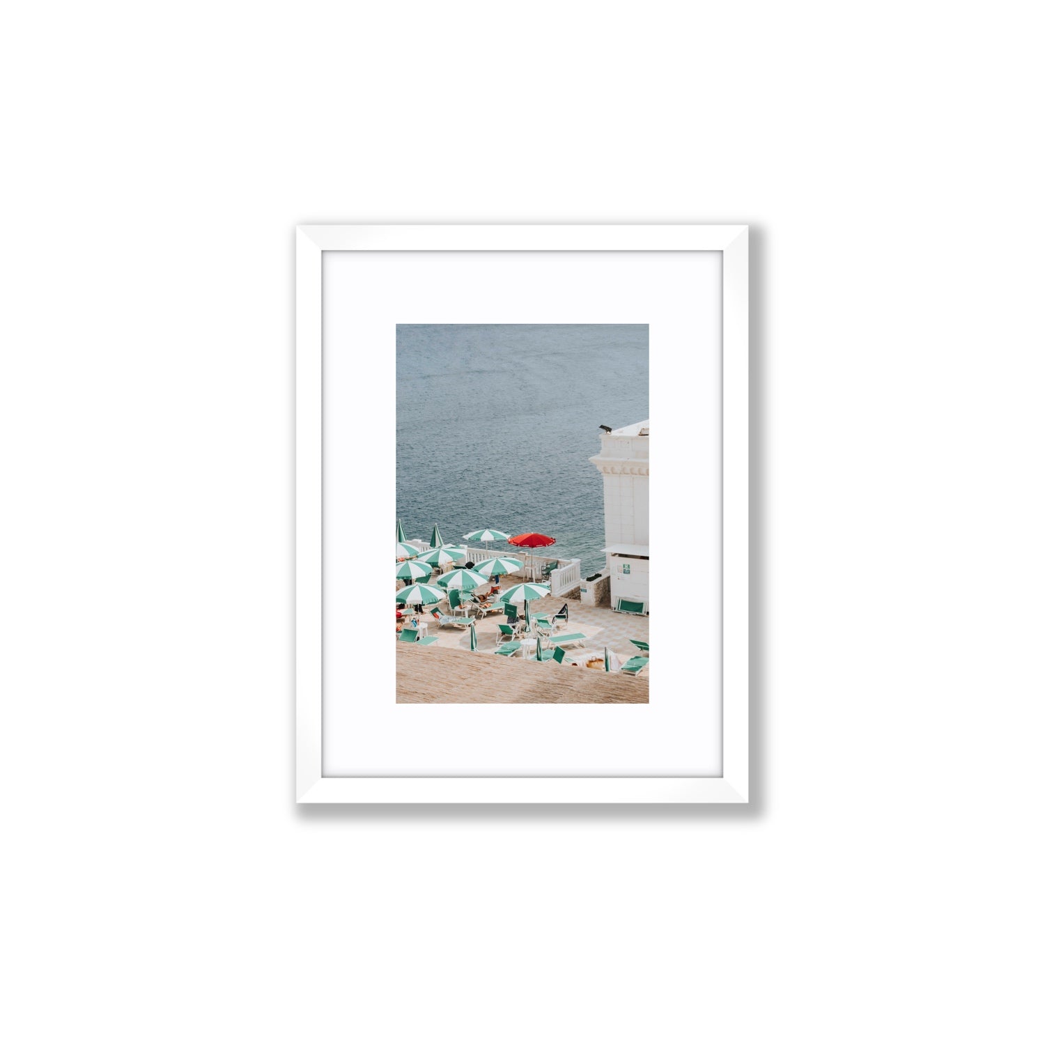 Lido Italiano Puglia beach Italian wall art Small fine art print in white frame with matboard