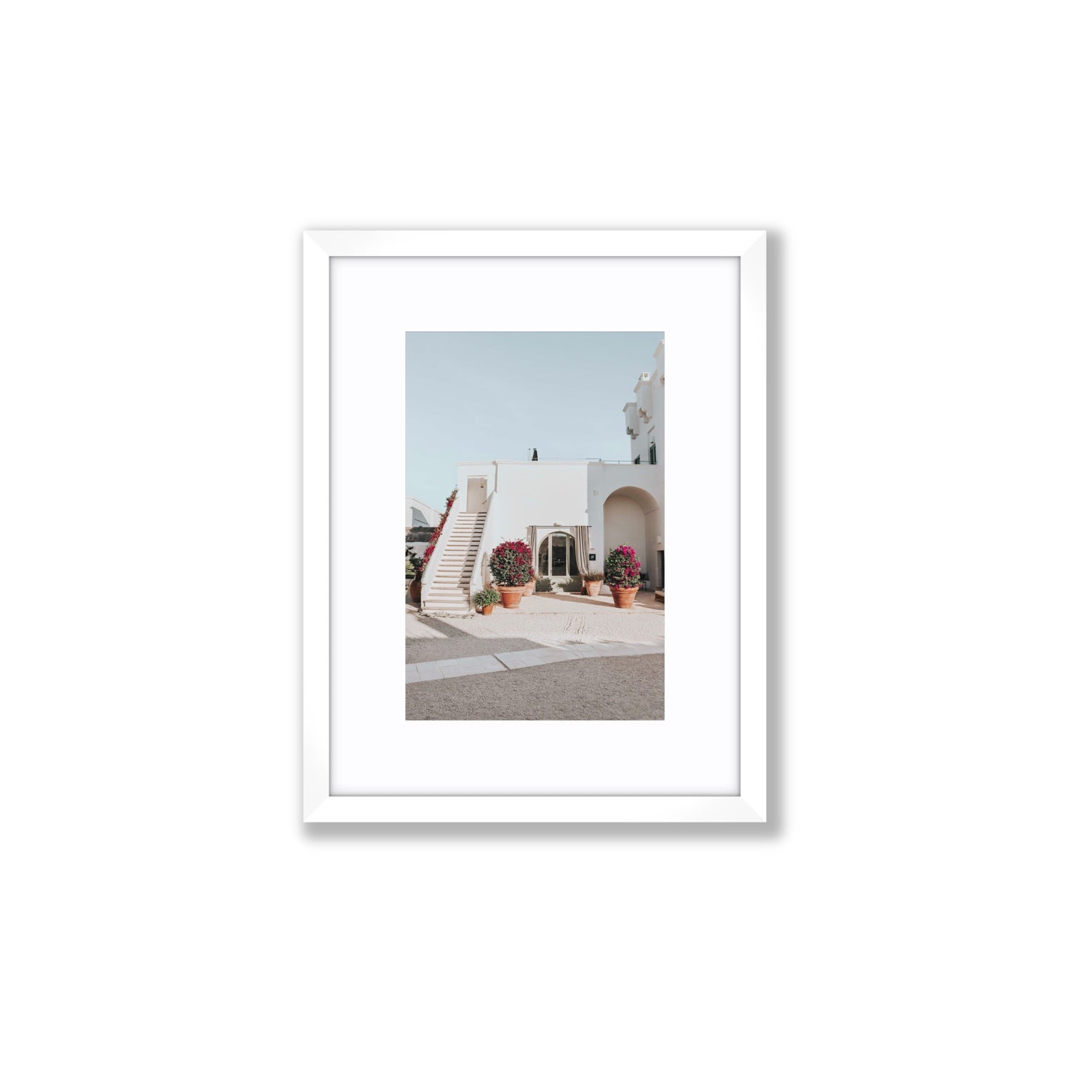 Scala Fiorita Puglia Mediterranean wall art Small fine art print in white frame with matboard