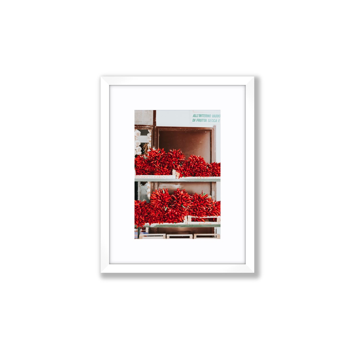 Hot Harvest Puglia Italian wall art Small fine art print in white frame with matboard