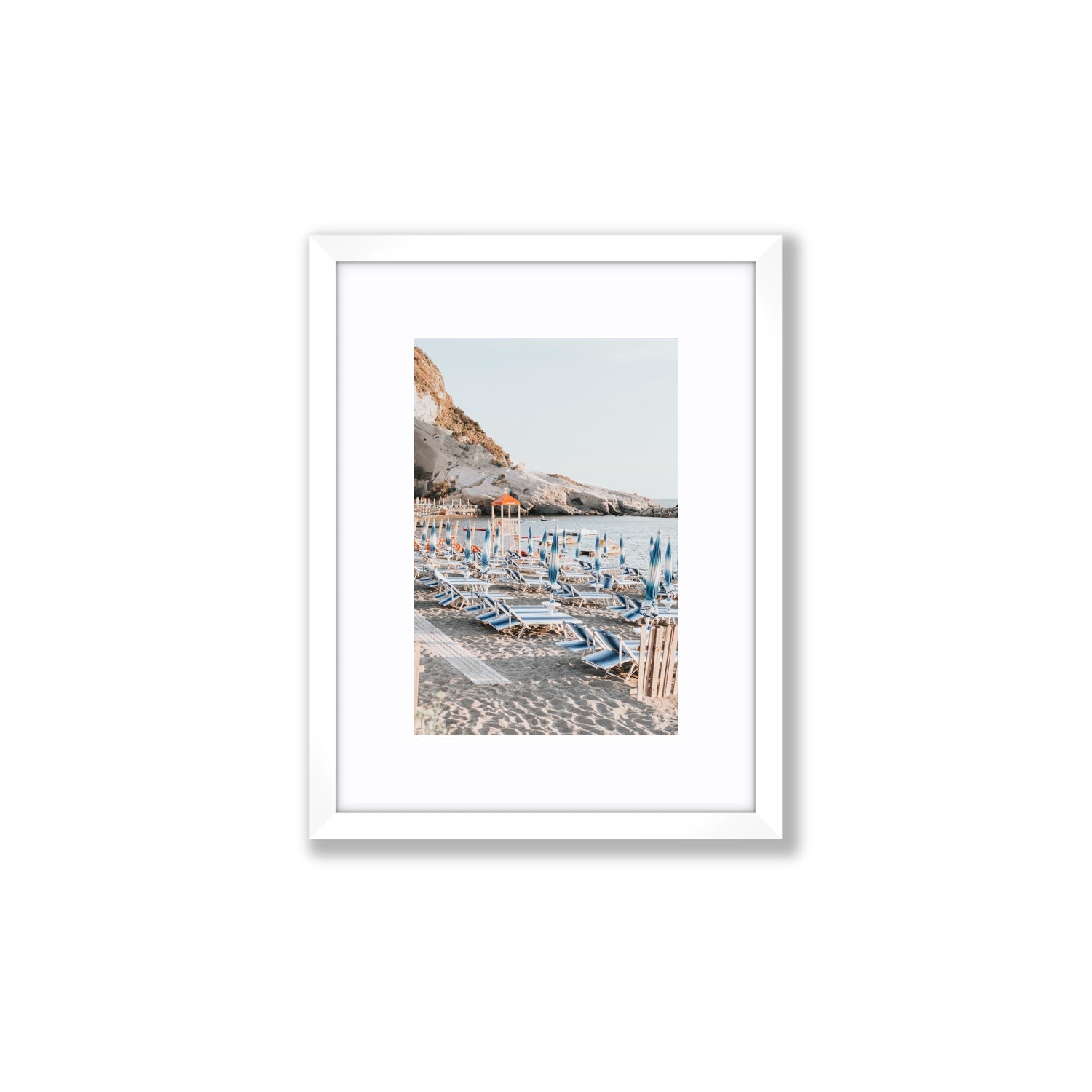 The Golden Hour Ischia Italian coastal wall art Small fine art print in white frame with matboard
