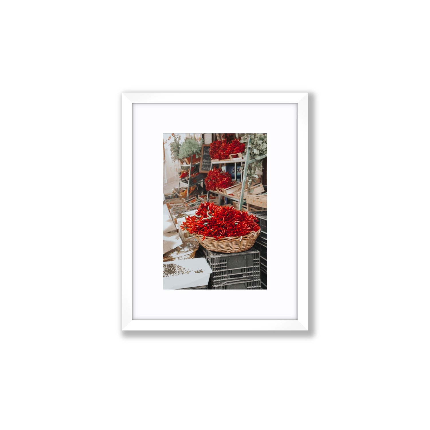 Fiery Cluster Puglia Italian wall art Small fine art print in white frame with matboard