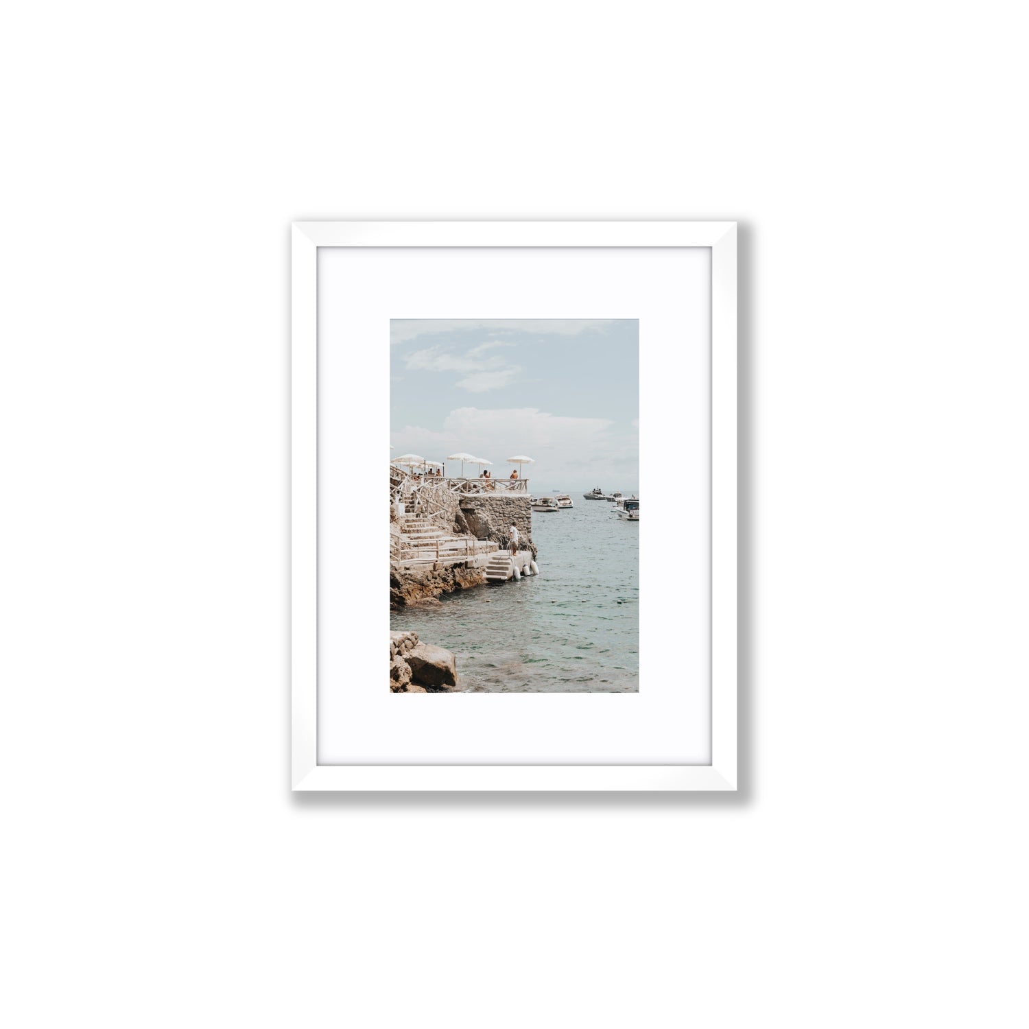Pier Patrol fine art print, Nerano, Italy, Small, White Frame · Matboard, Fine Art Print