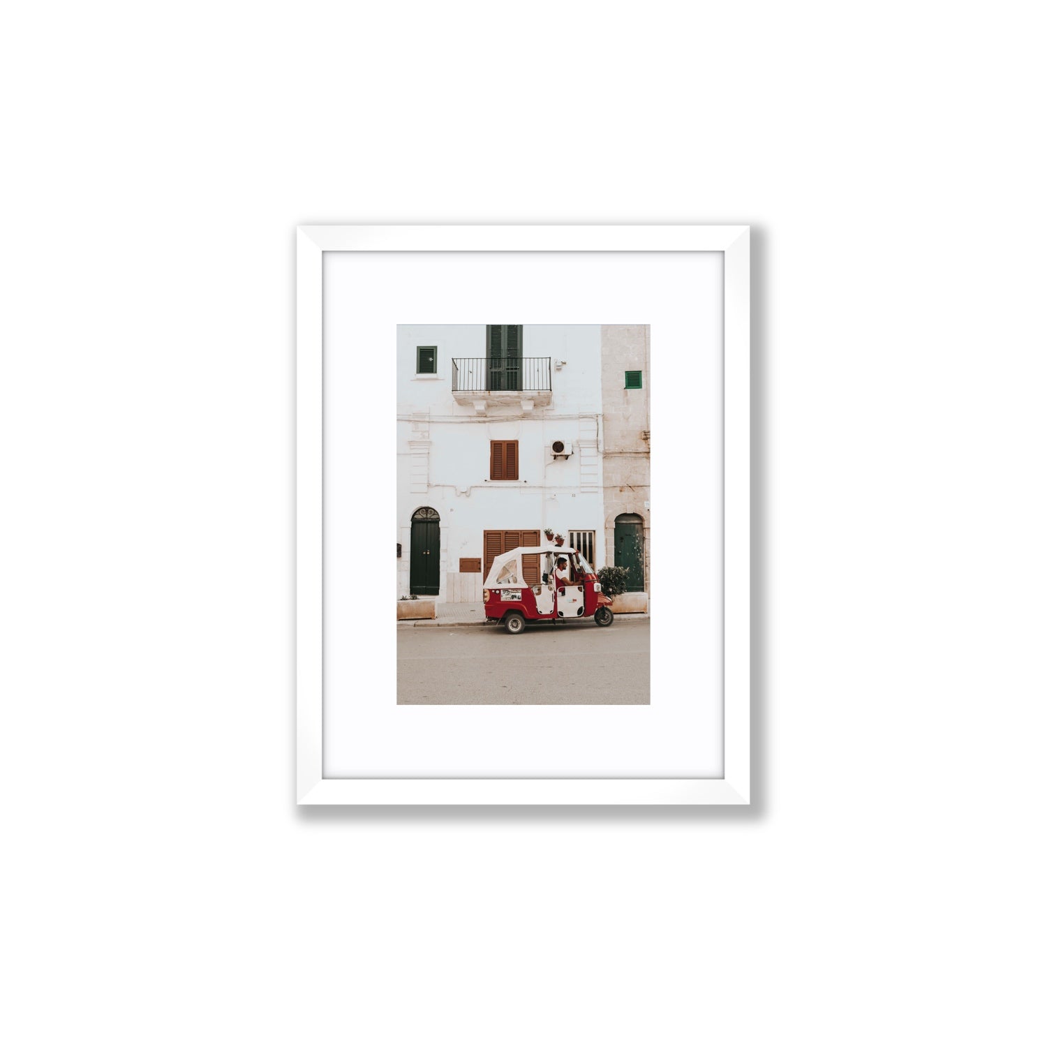 Groovy Piaggio Puglia Italian wall art Small fine art print in white frame with matboard