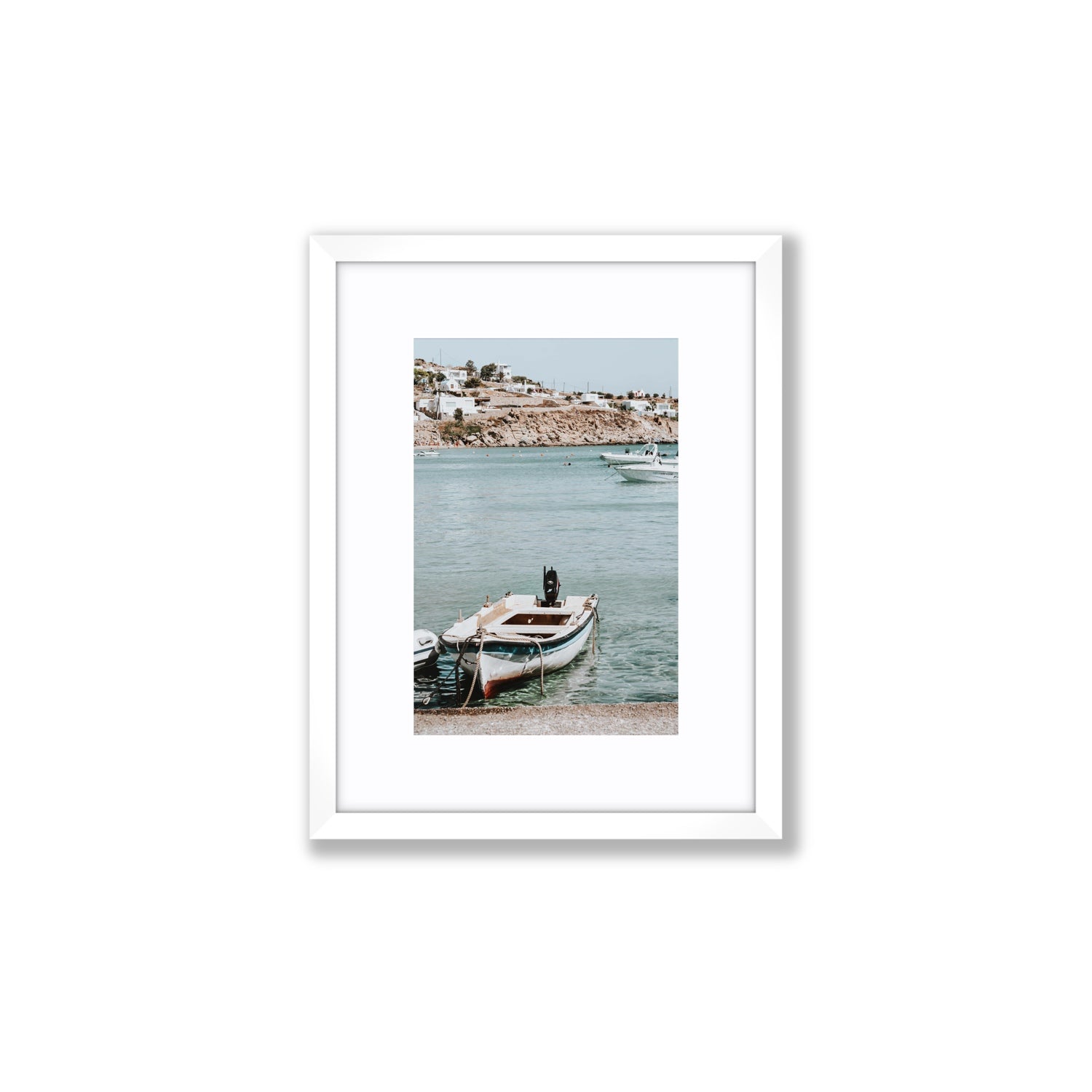 Classic Wheels Mykonos Greek island wall art Small fine art print in white frame with matboard