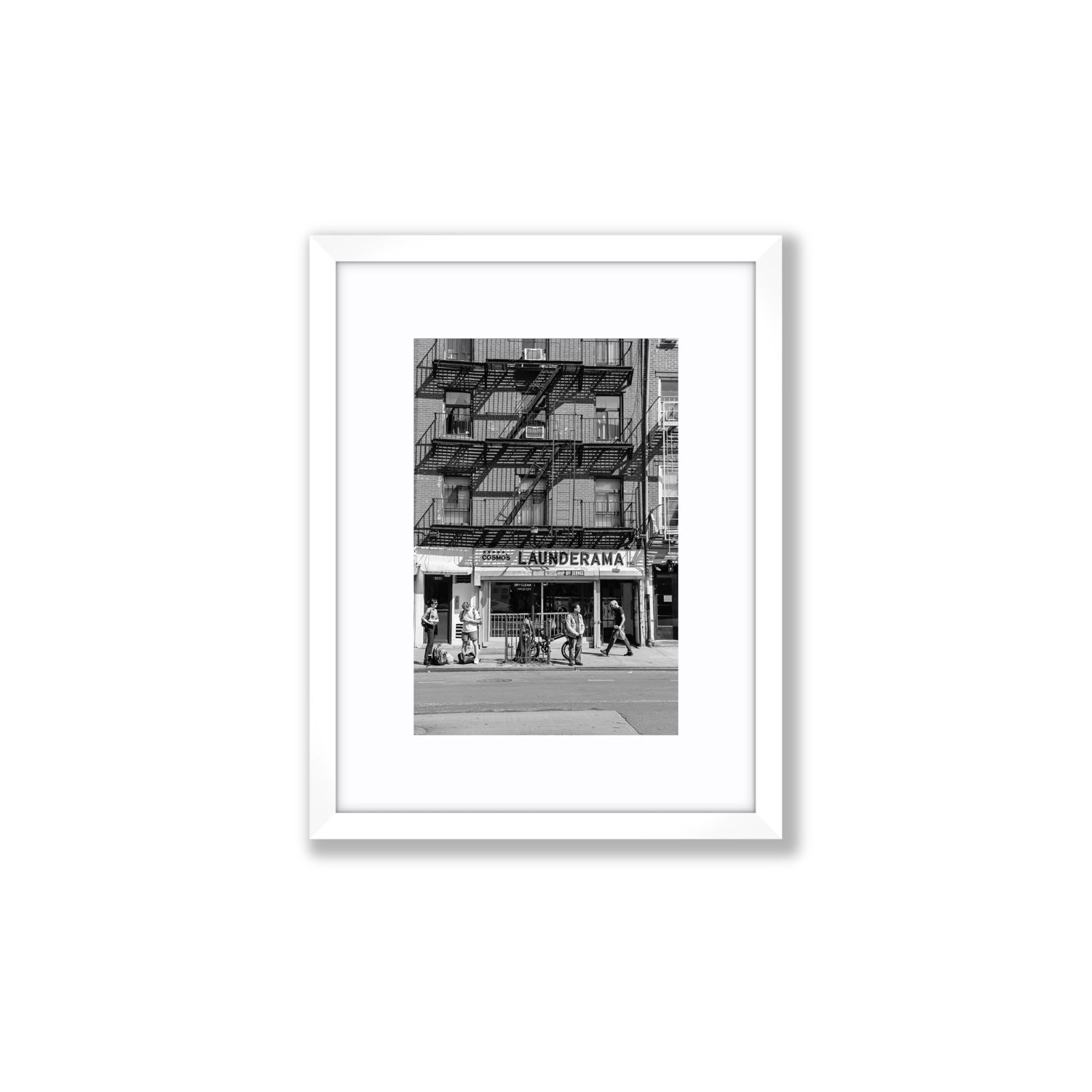 Bus Stop New York NYC Black & White wall art Small fine art print in white frame with matboard