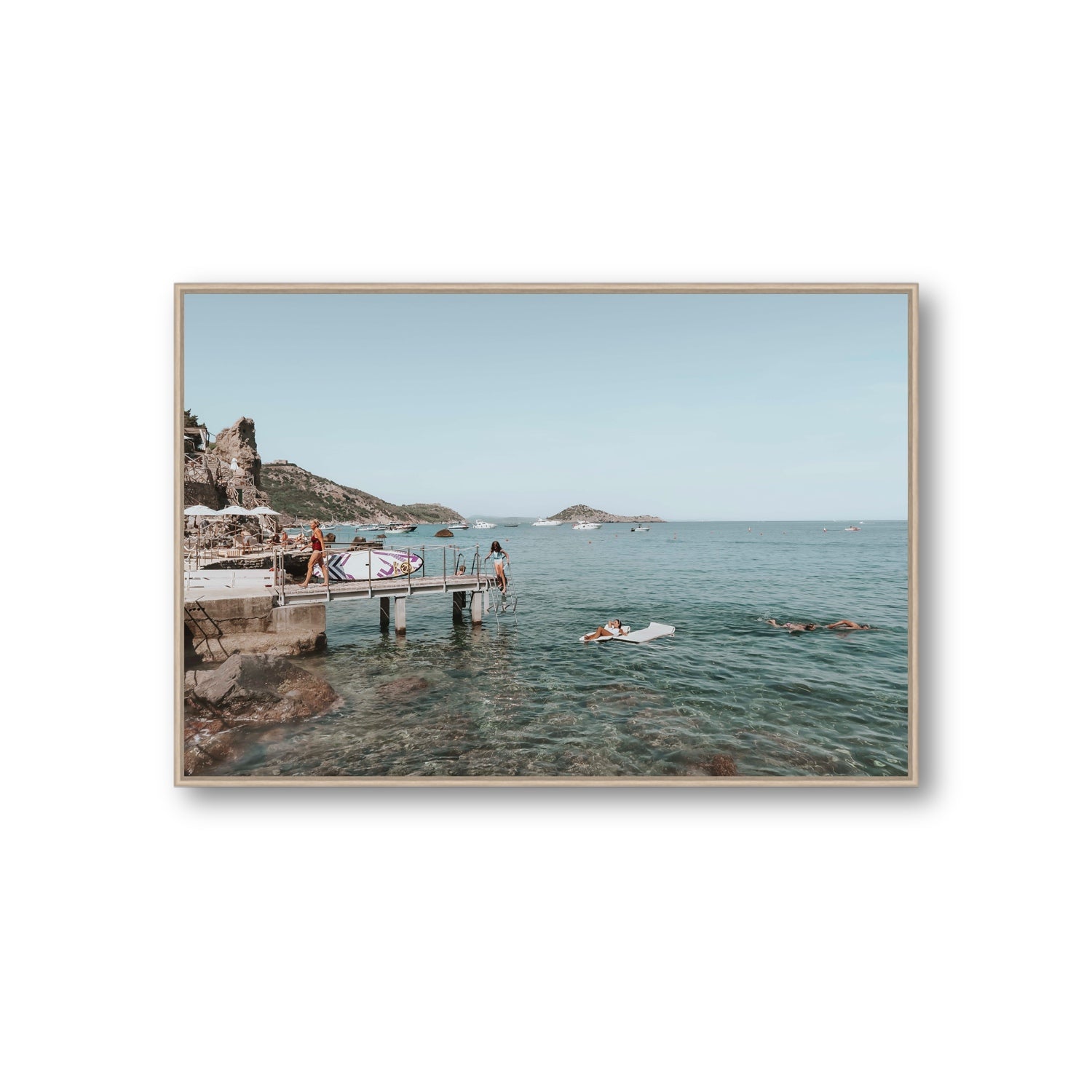 Retro Glamour Tuscany coastal Italian wall art Giant fine art canvas in natural oak float frame