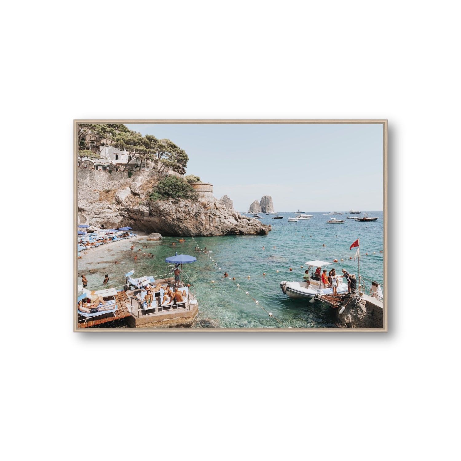 Torre Saracena fine art print, Capri, Italy, Giant, Natural Oak Float Frame, Fine Art Canvas