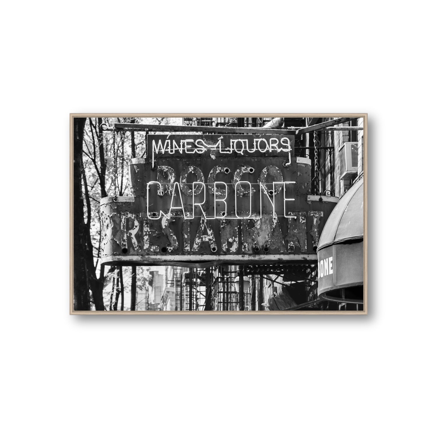 Thompson Street New York NYC Black & White wall art Giant fine art canvas in natural oak float frame