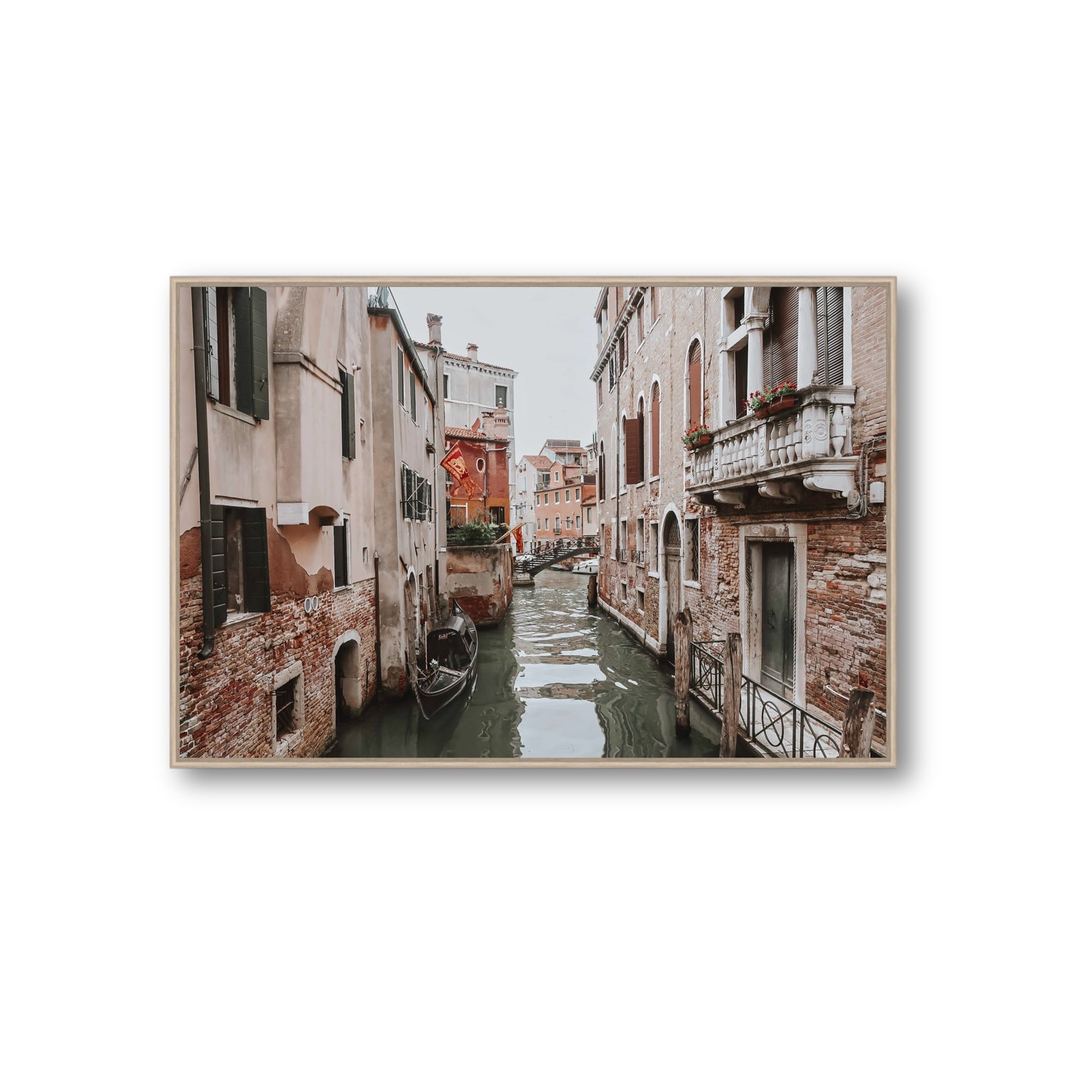 Venetian Gothic Venice Canal Italian wall art Giant fine art canvas in natural oak float frame
