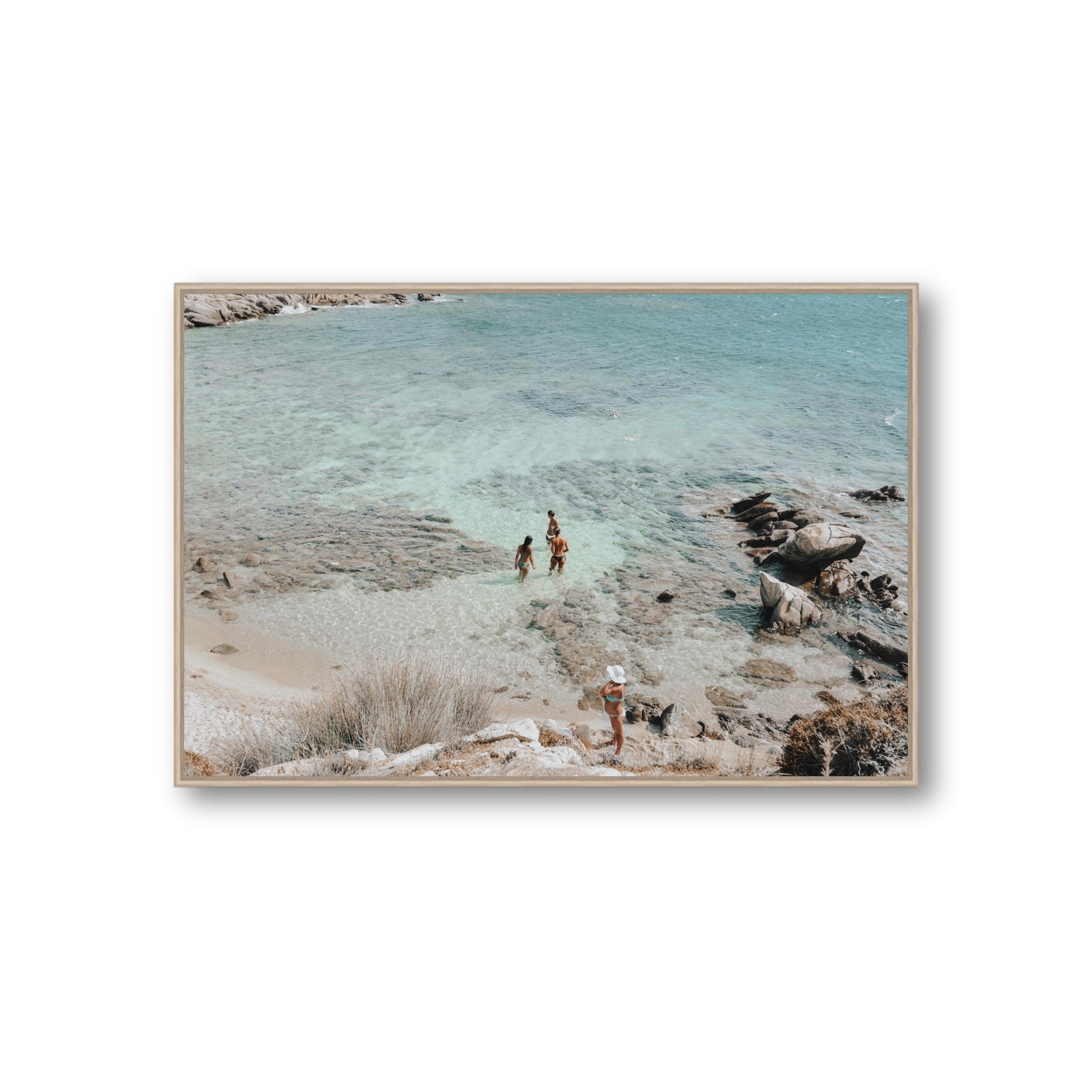 Easy On The Eyes Mykonos Greek island wall art Giant fine art canvas in natural oak float frame