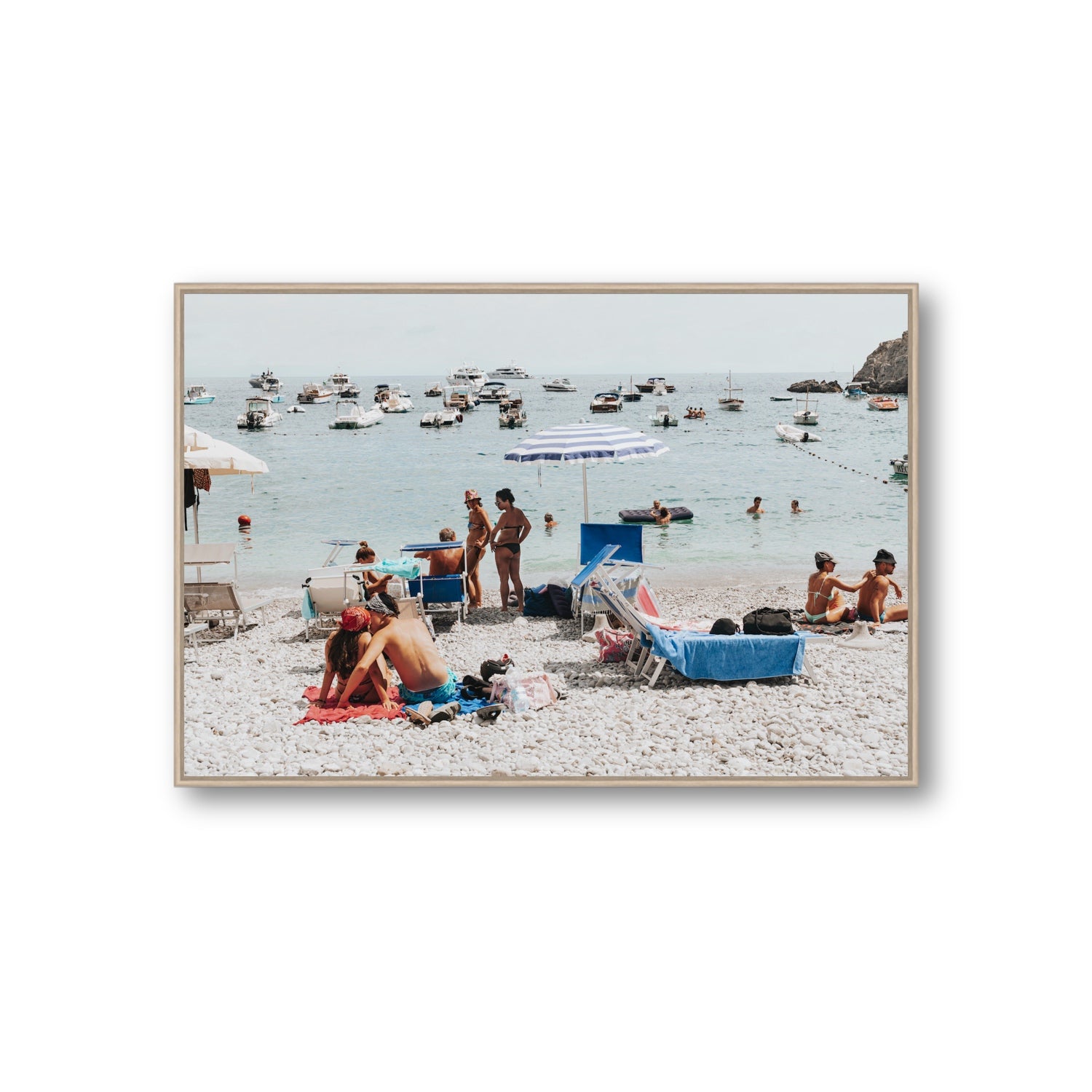 The Kiss Nerano wall art Giant fine art canvas in natural oak float frame