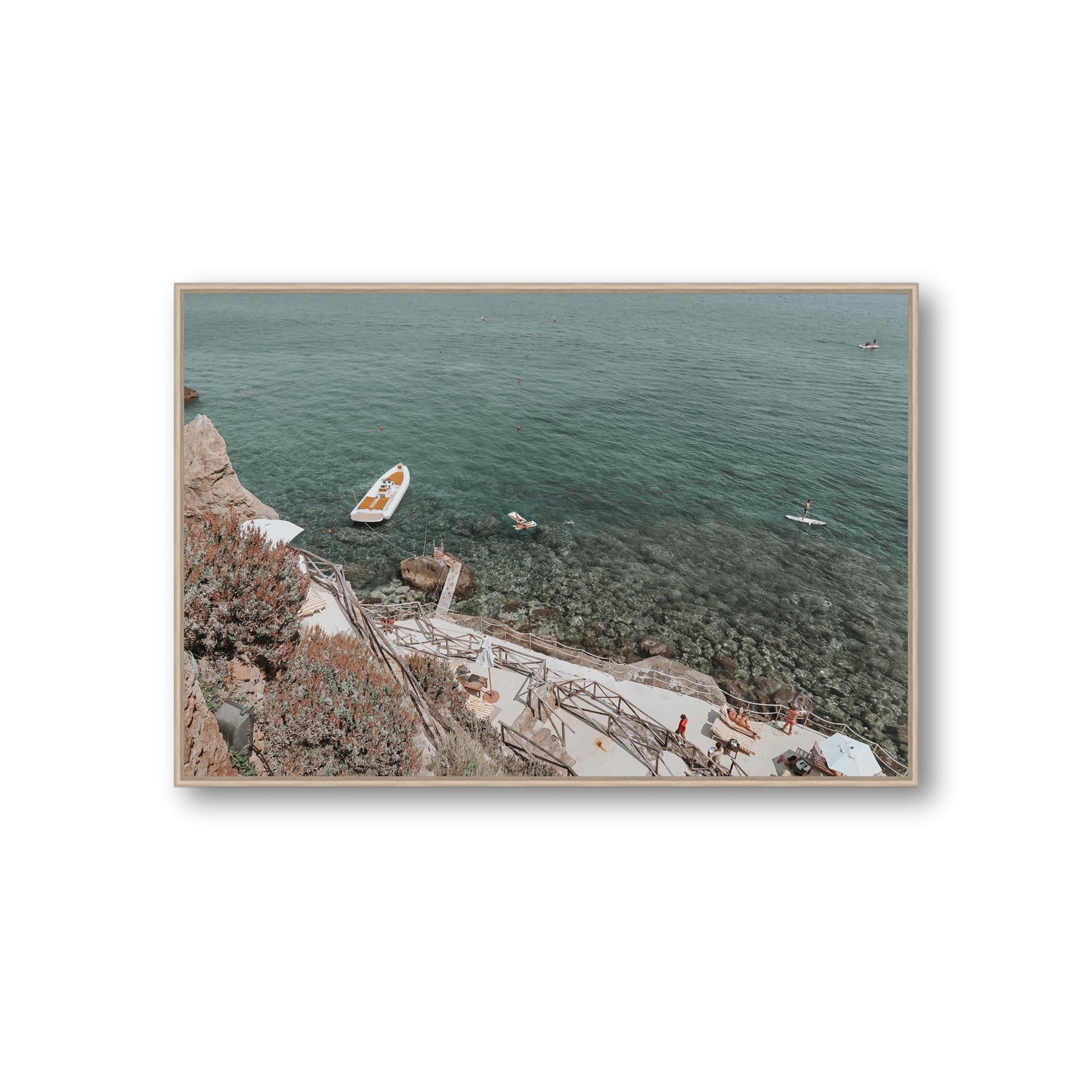 The Lagoon Tuscany coastal Italian wall art Giant fine art canvas in natural oak float frame