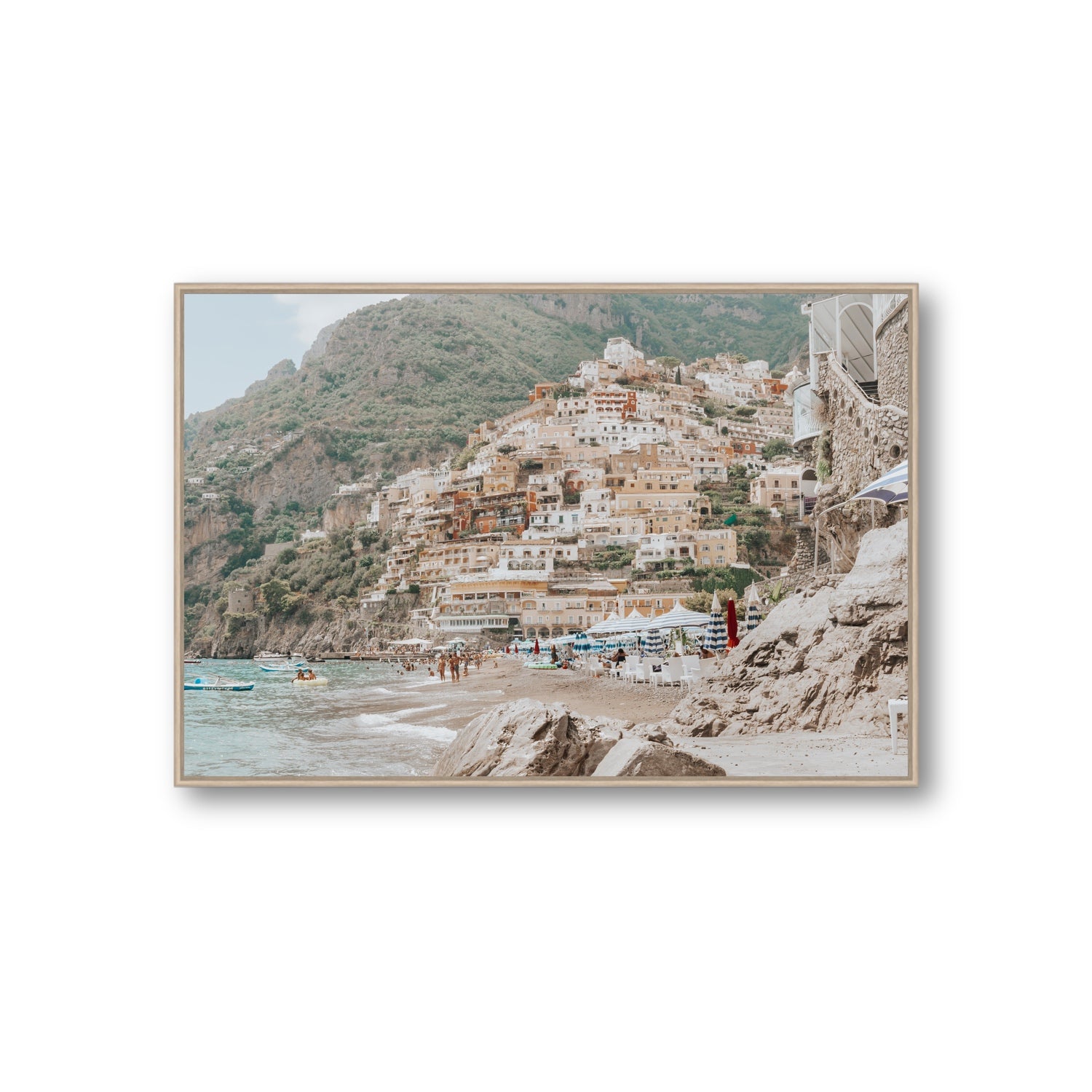 Sogno di Positano fine art print, Positano, Italy, Giant, Natural Oak Float Frame, Fine Art Canvas
