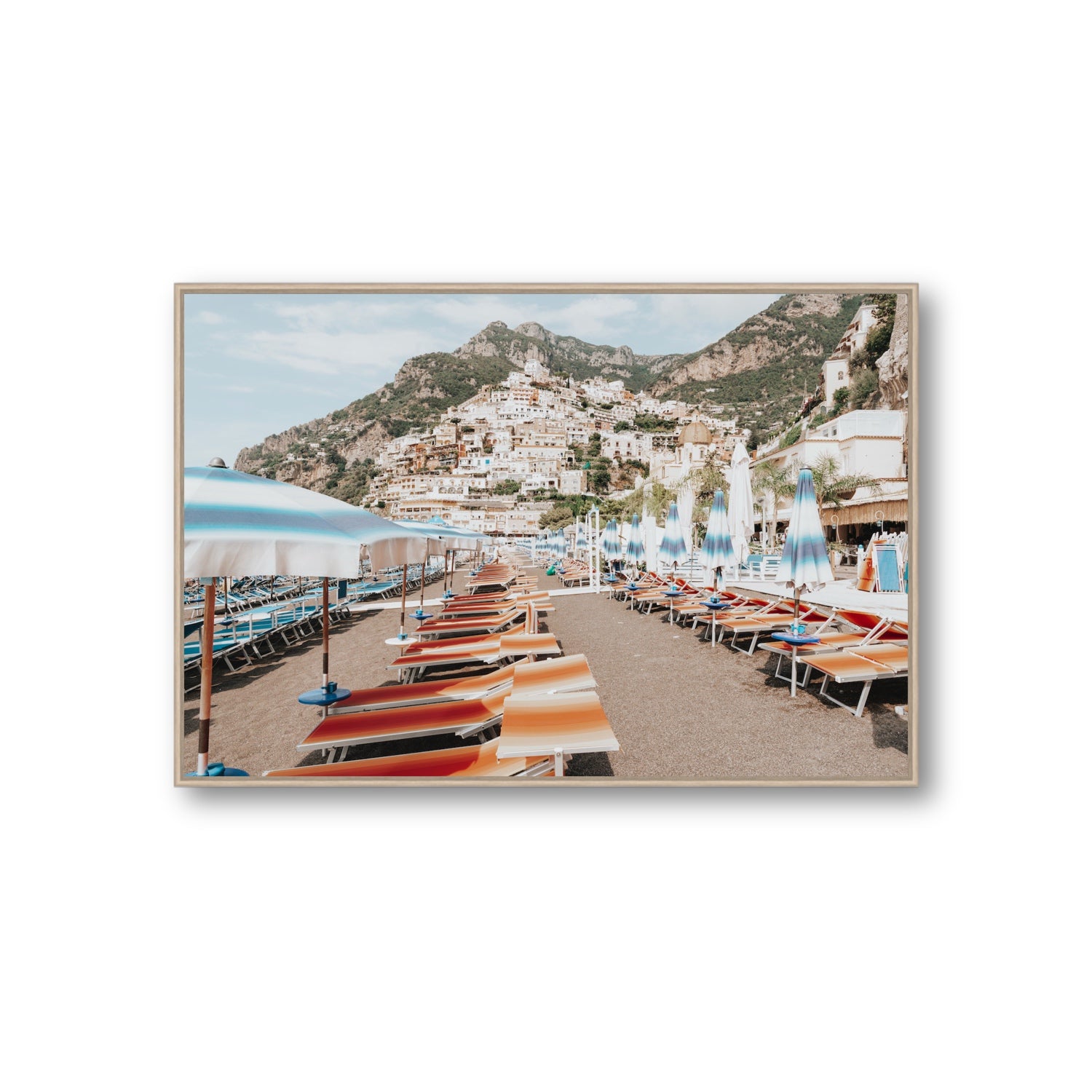 Spiaggia Grande fine art print, Positano, Italy, Giant, Natural Oak Float Frame, Fine Art Canvas