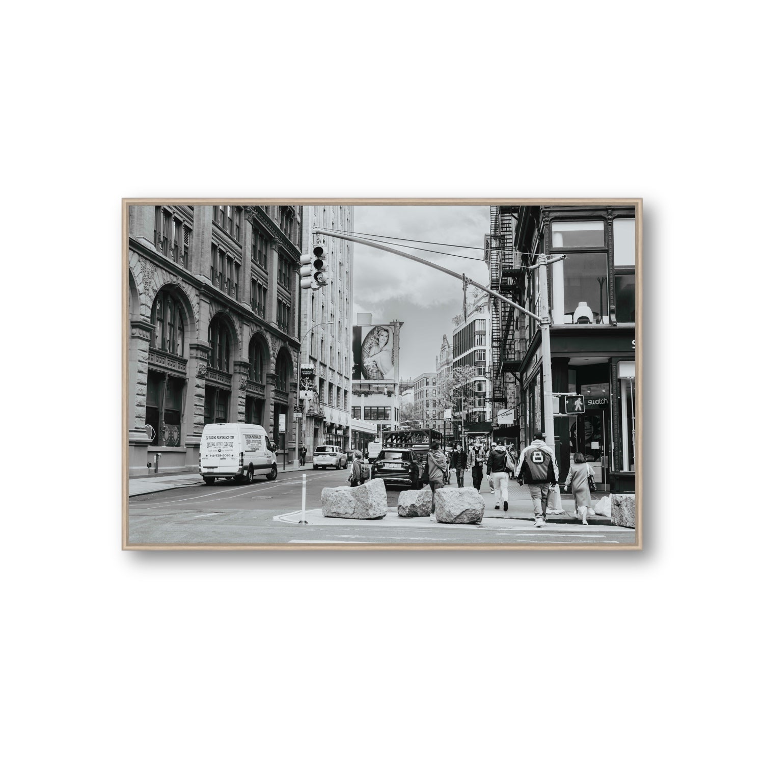 Inkwell Metropolis New York NYC Black & White wall art Giant fine art canvas in natural oak float frame
