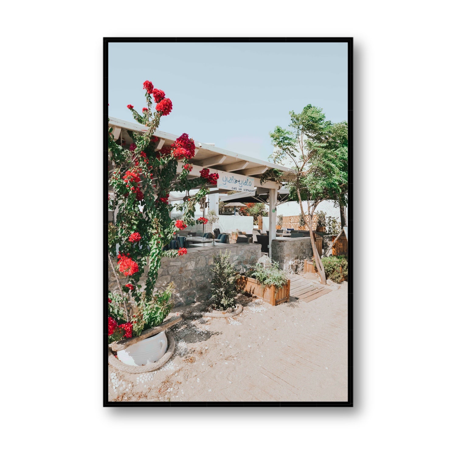 Yialo Yialo fine art print, Mykonos, Greece, Statement, Black Float Frame, Fine Art Canvas