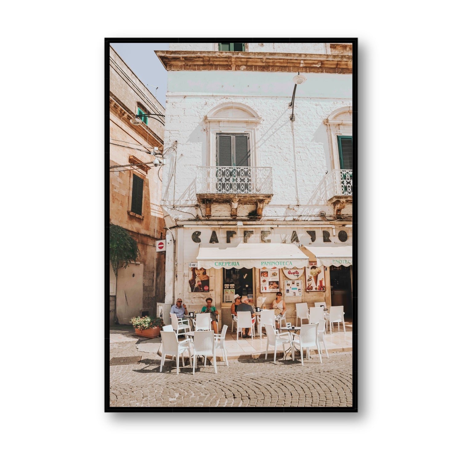 Cafe Ostuni Puglia Café Ostuni Italian wall art Statement fine art canvas in black float frame