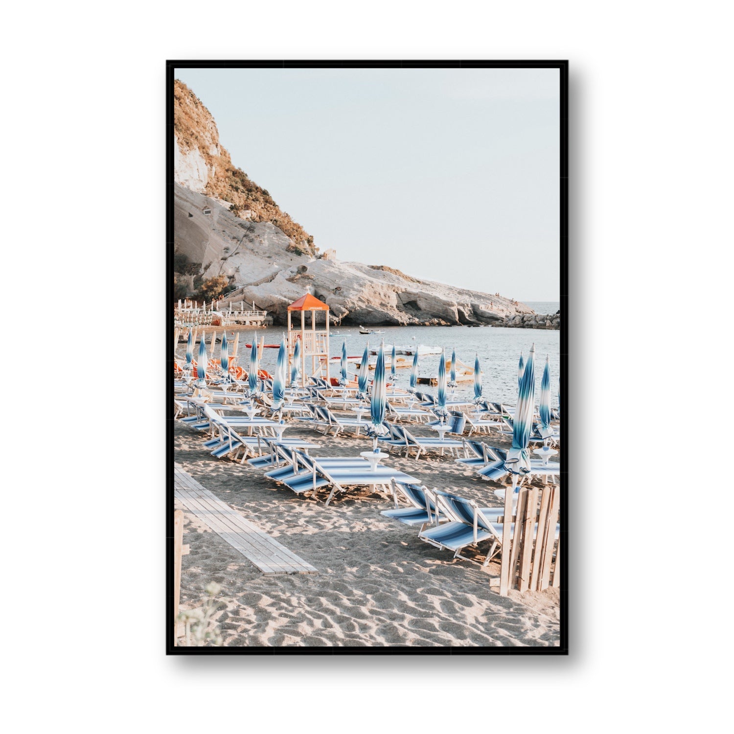 The Golden Hour Ischia Italian coastal wall art Statement fine art canvas in black float frame
