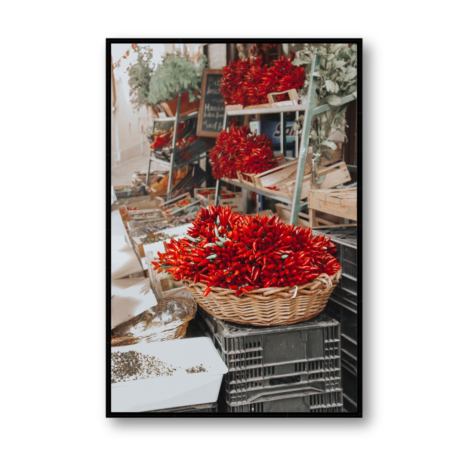 Fiery Cluster Puglia Italian wall art Statement fine art canvas in black float frame