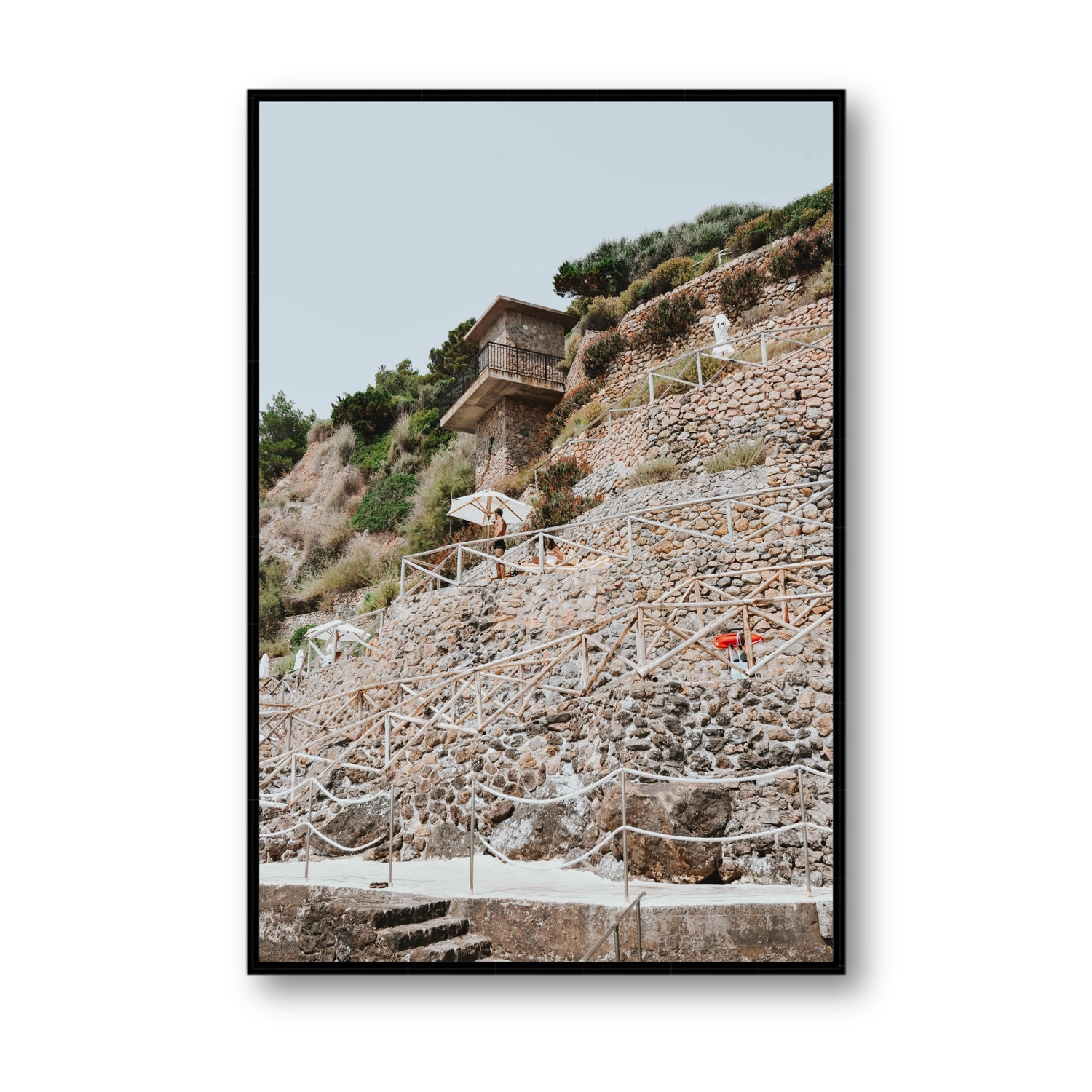 Solitude by the Sea Tuscany coastal Italian wall art Statement fine art canvas in black float frame