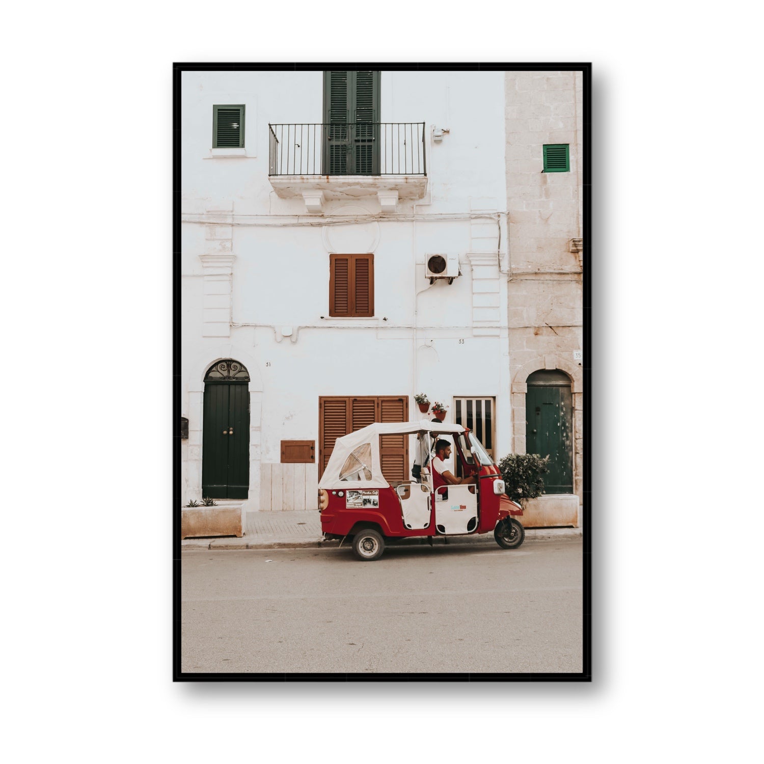 Groovy Piaggio Puglia Italian wall art Statement fine art canvas in black float frame