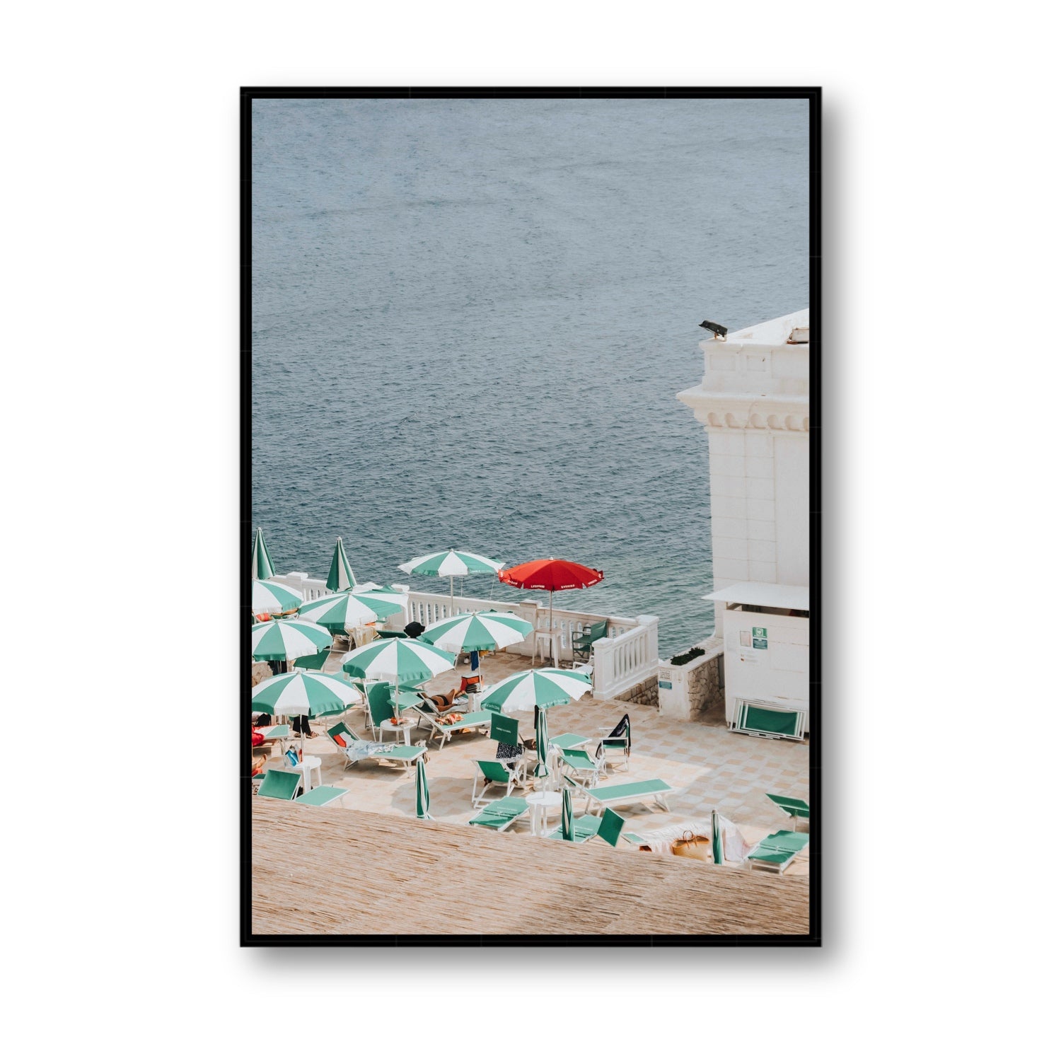 Lido Italiano Puglia beach Italian wall art Statement fine art canvas in black float frame
