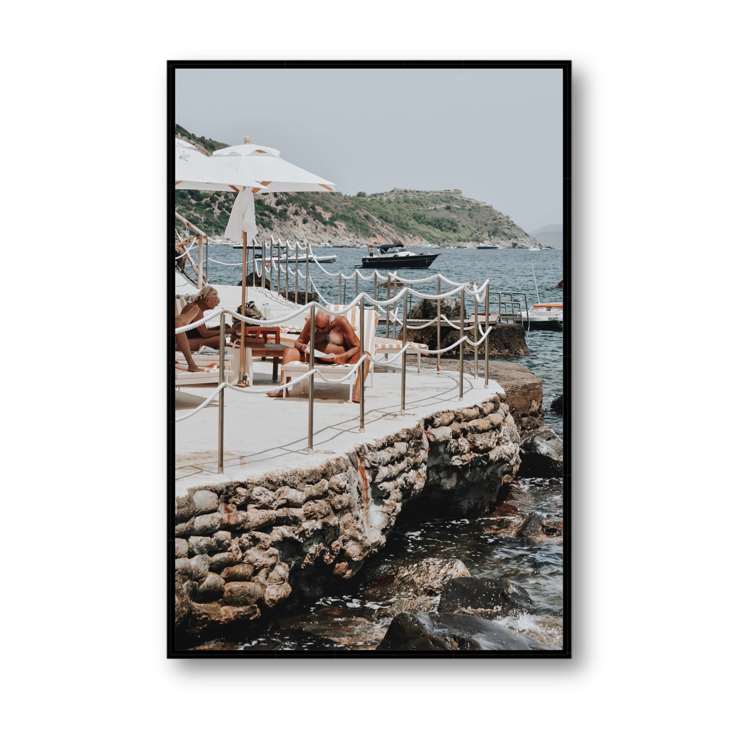 Nonno e Nonna Tuscany coastal Italian wall art Statement fine art canvas in black float frame