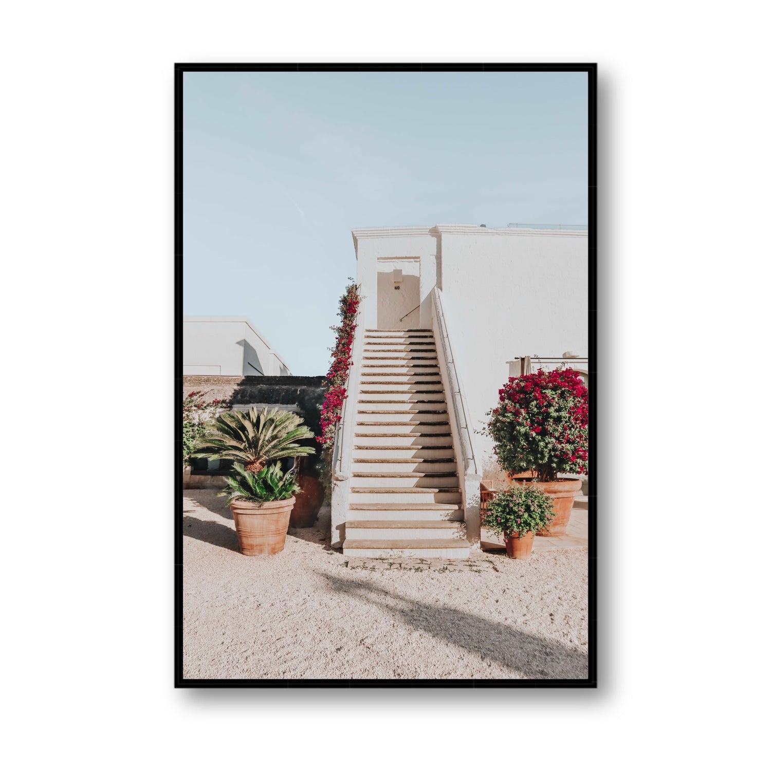 Tranquil Ascent Puglia Italian wall art Statement fine art canvas in black float frame